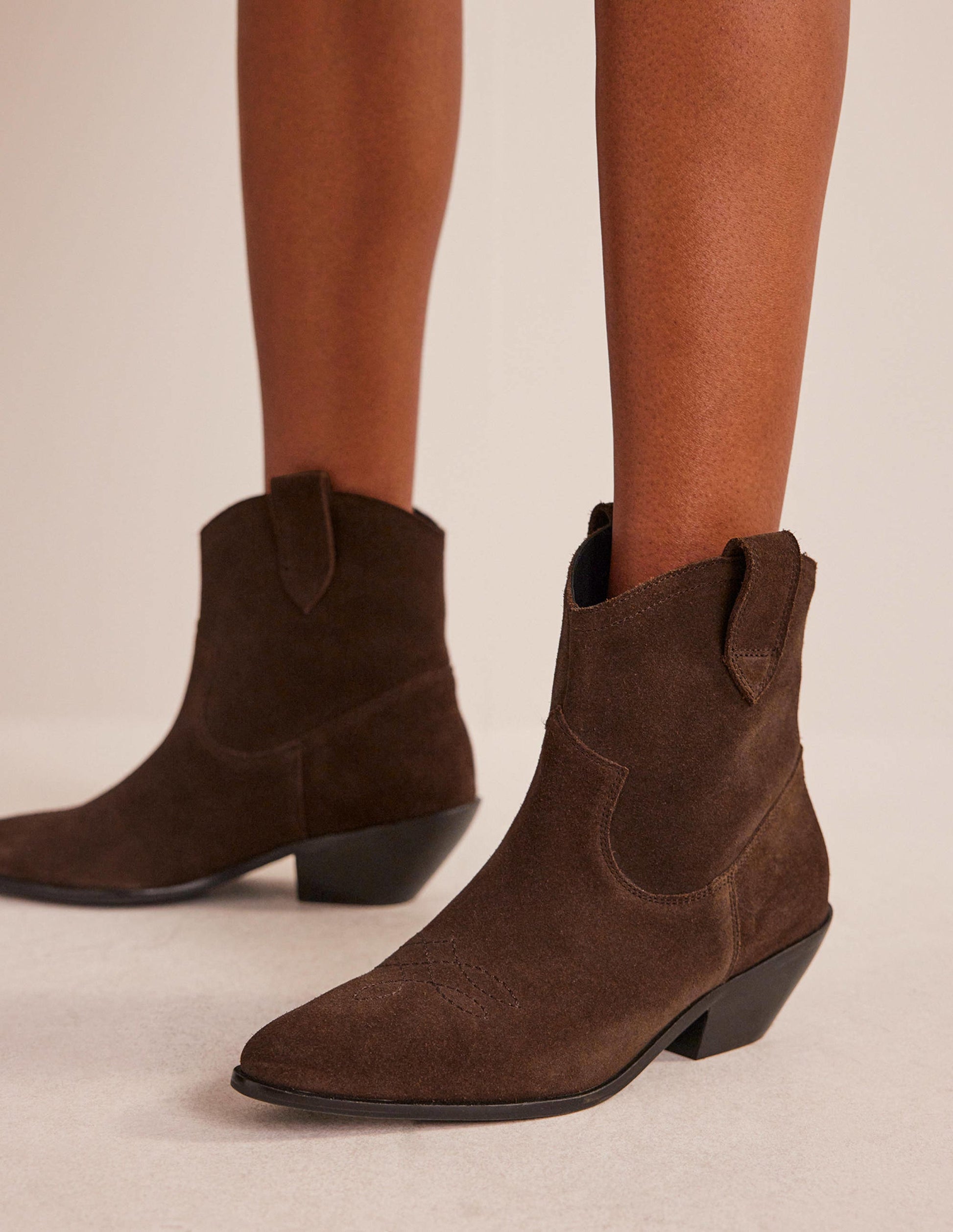Western Ankle Boots-Chocolate Suede-1