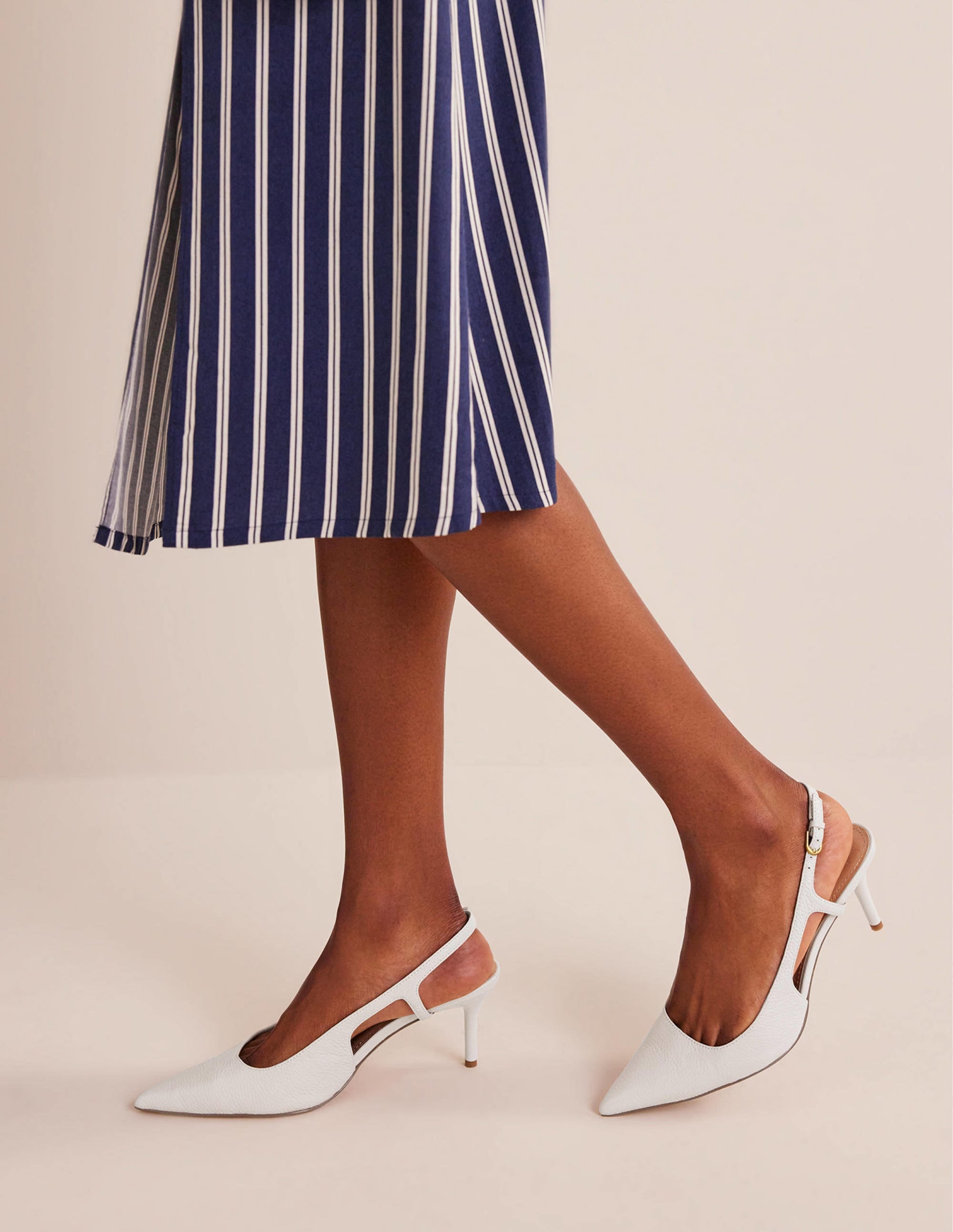 Cut Out Sling Back Heels-Off White Tumbled Leather - Image 1