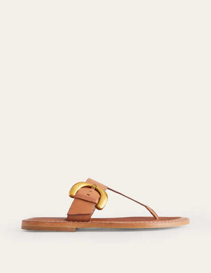 Buckled Toe-Post Sandals-Tan