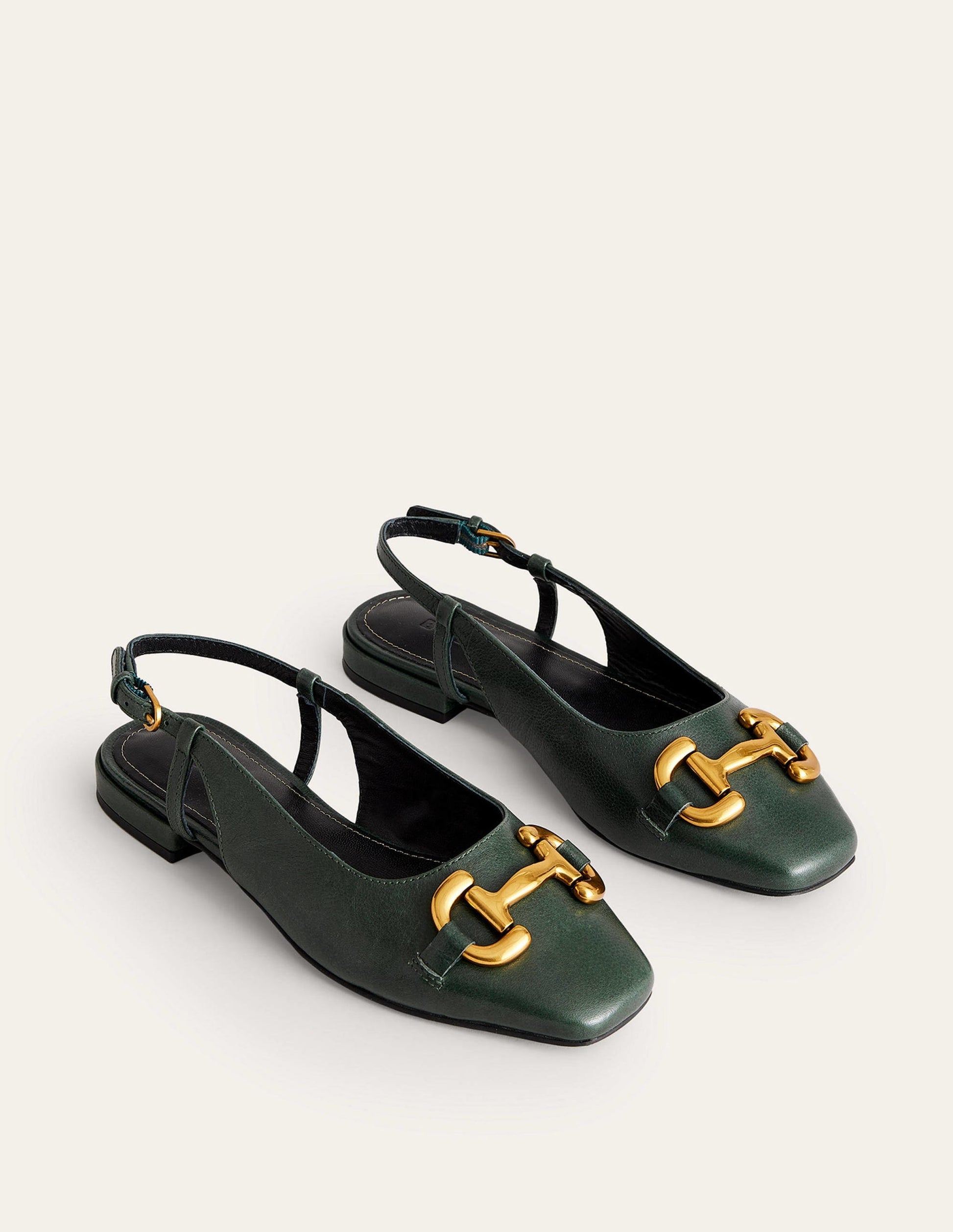 Iris Snaffle Slingback Flats-Winter Green Leather-4