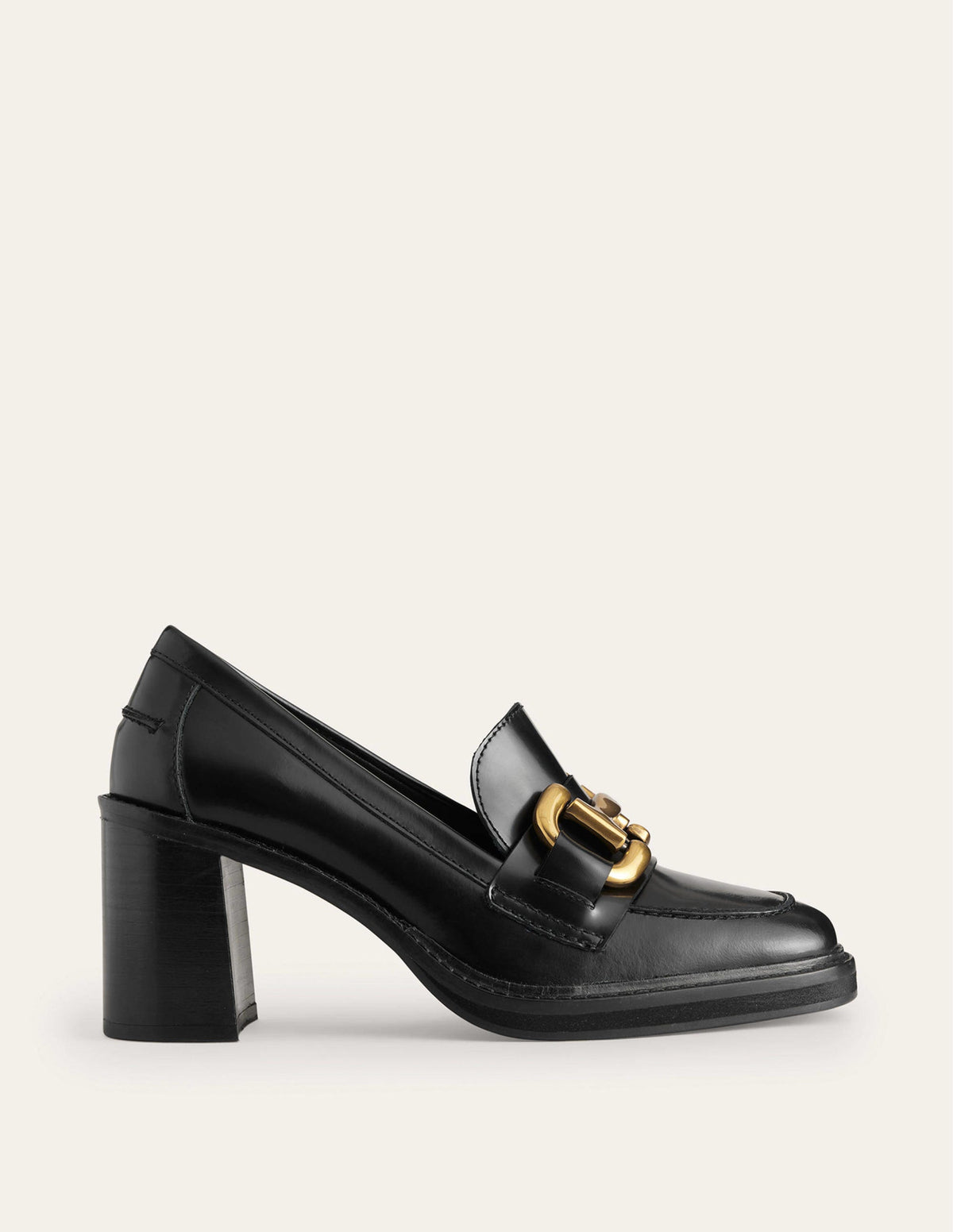 Iris Snaffle Heeled Loafers-Black Calf Leather - Image 3