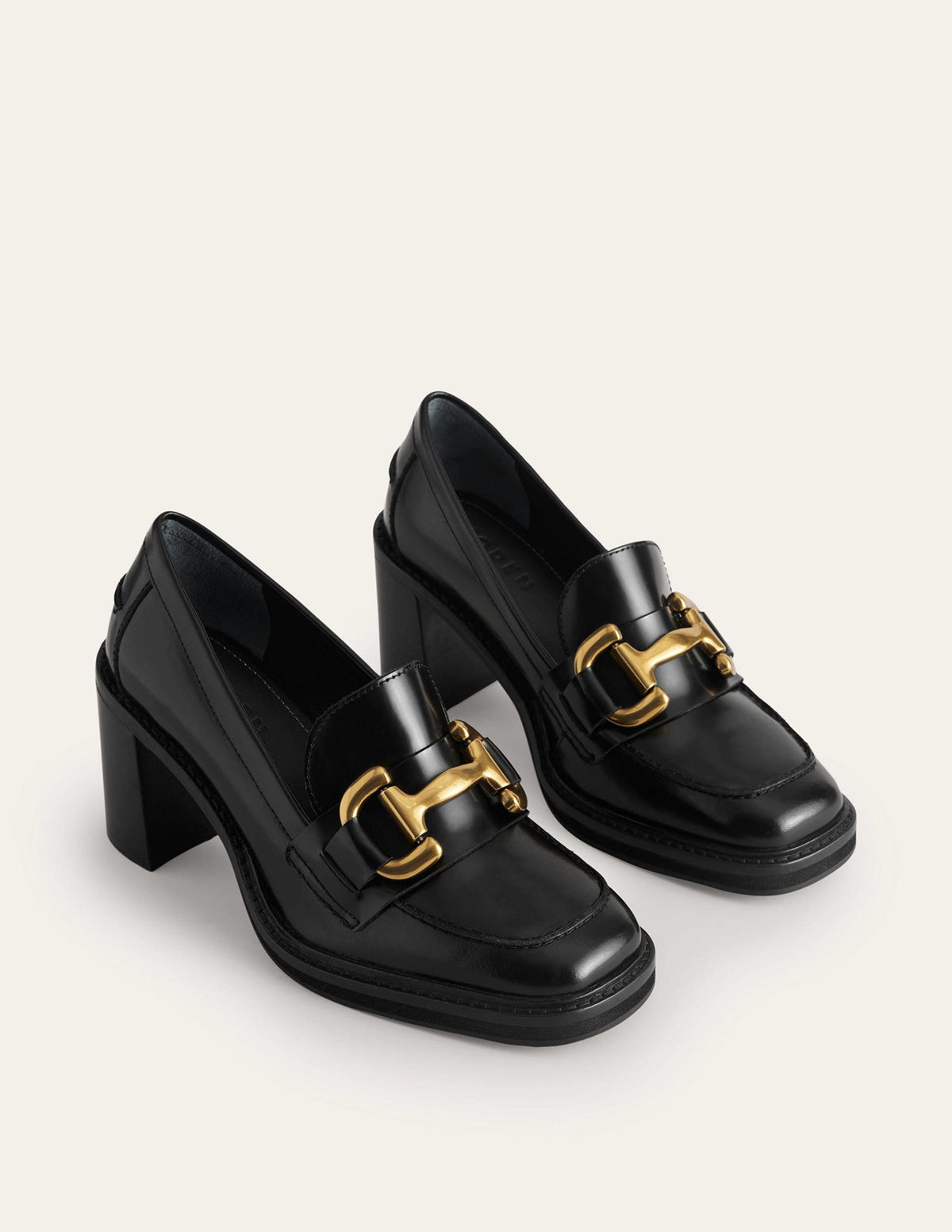Iris Snaffle Heeled Loafers-Black Calf Leather - Image 4