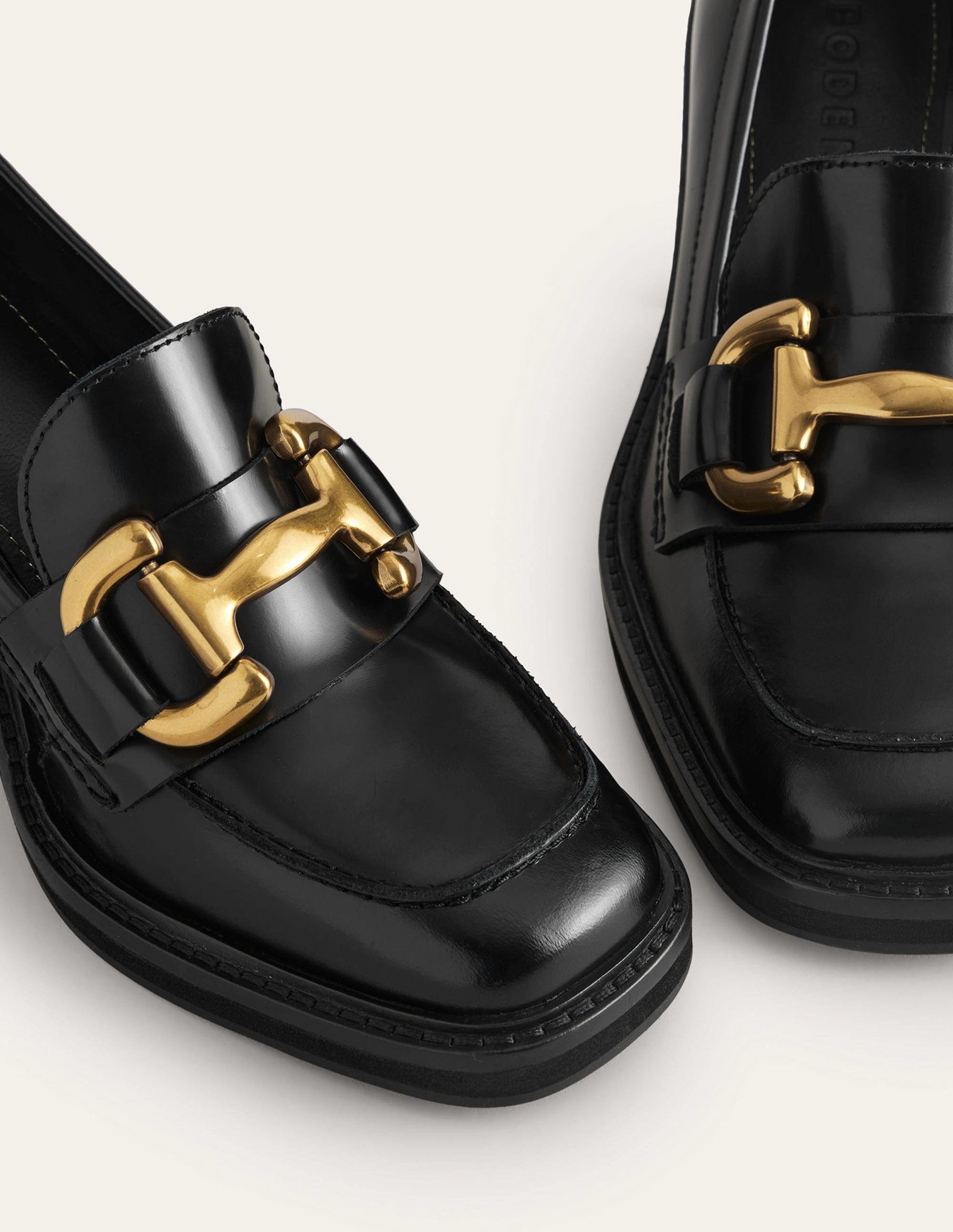 Iris Snaffle Heeled Loafers-Black Calf Leather-5