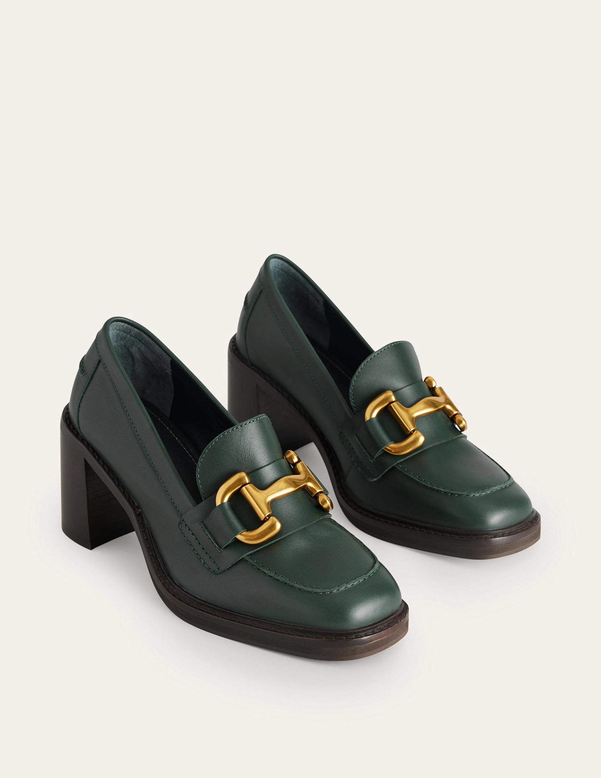 Iris Snaffle Heeled Loafers-Dark Green Leather-3