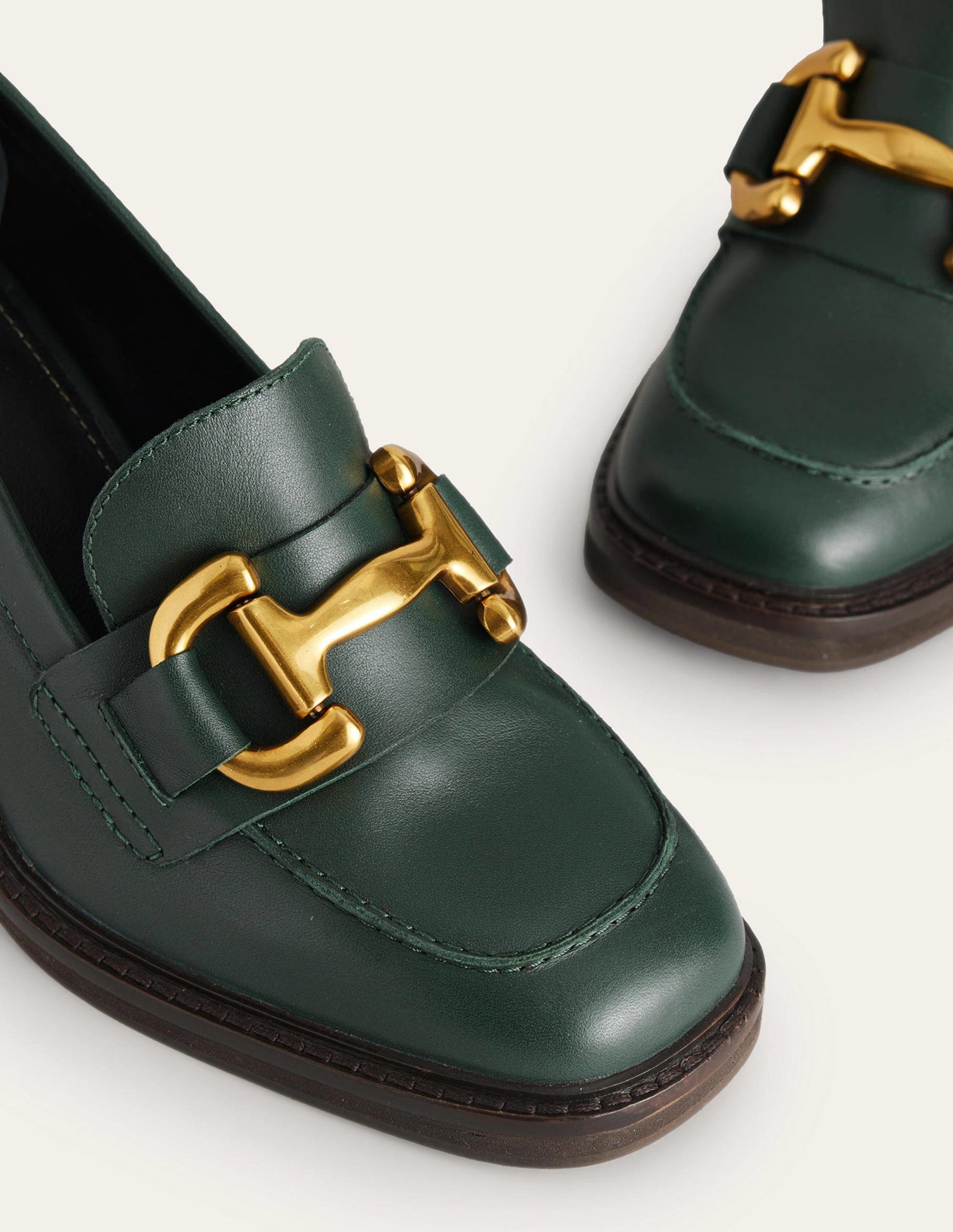 Iris Snaffle Heeled Loafers-Dark Green Leather-4