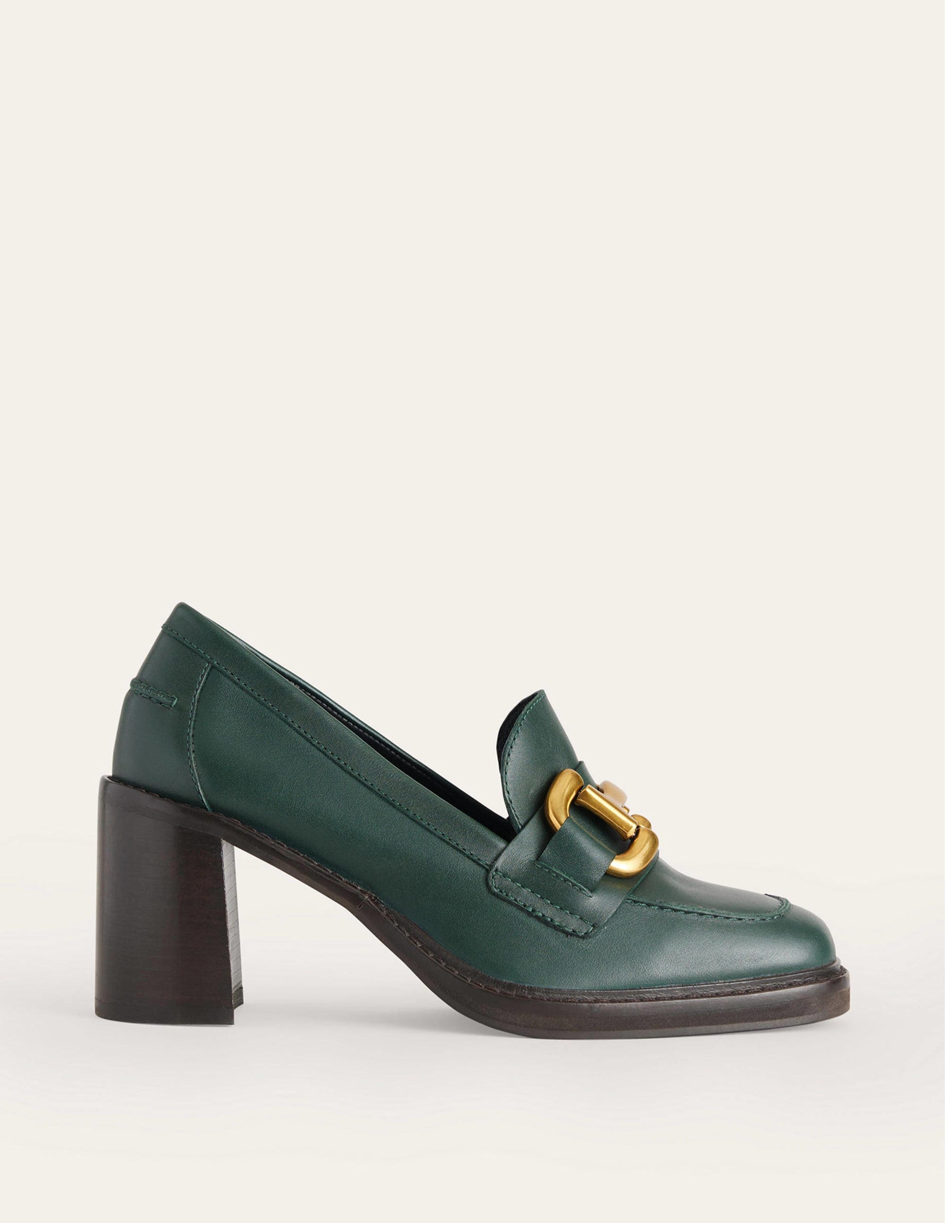 Iris Snaffle Heeled Loafers-Dark Green Leather-2