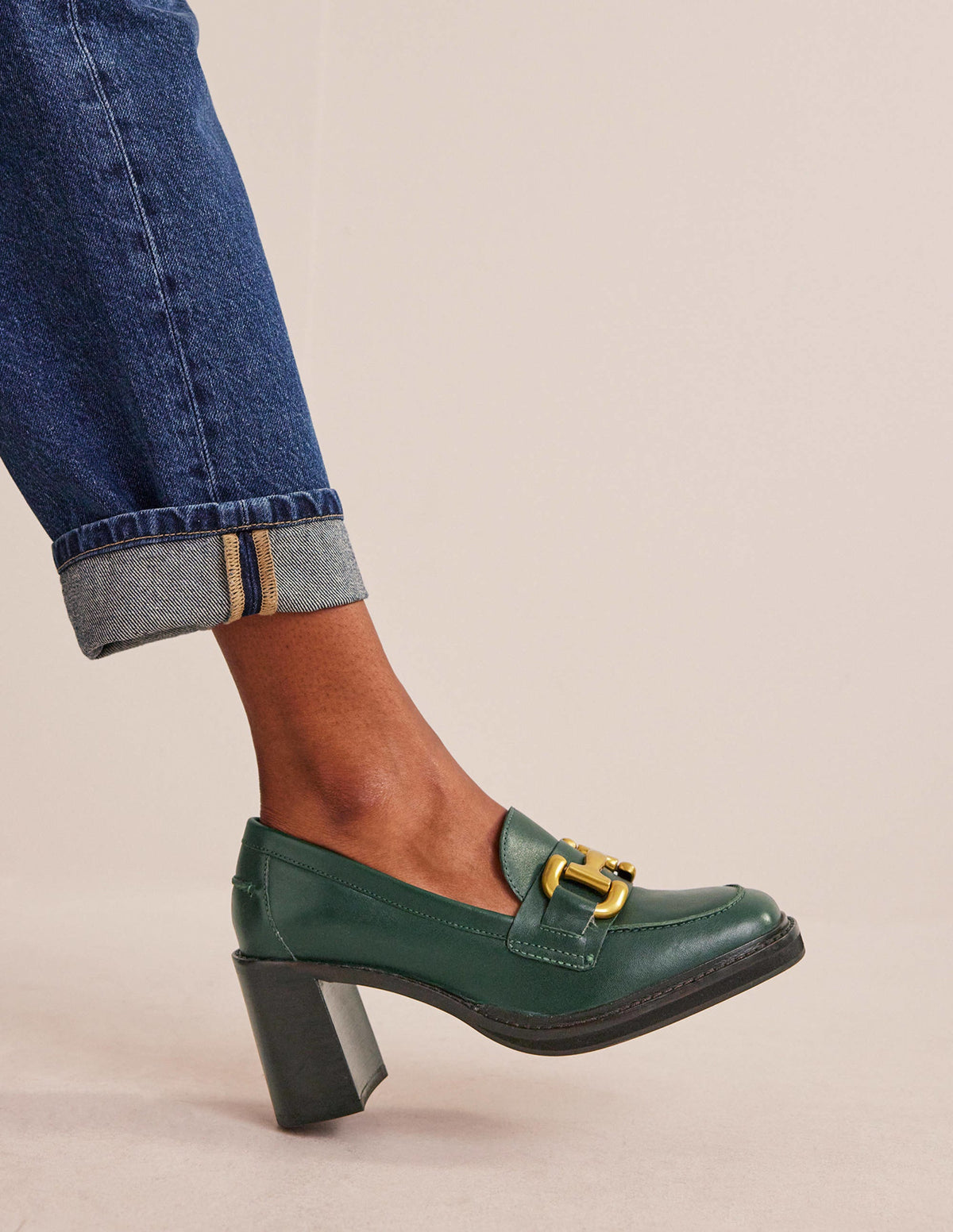 Iris Snaffle Heeled Loafers-Dark Green Leather-1