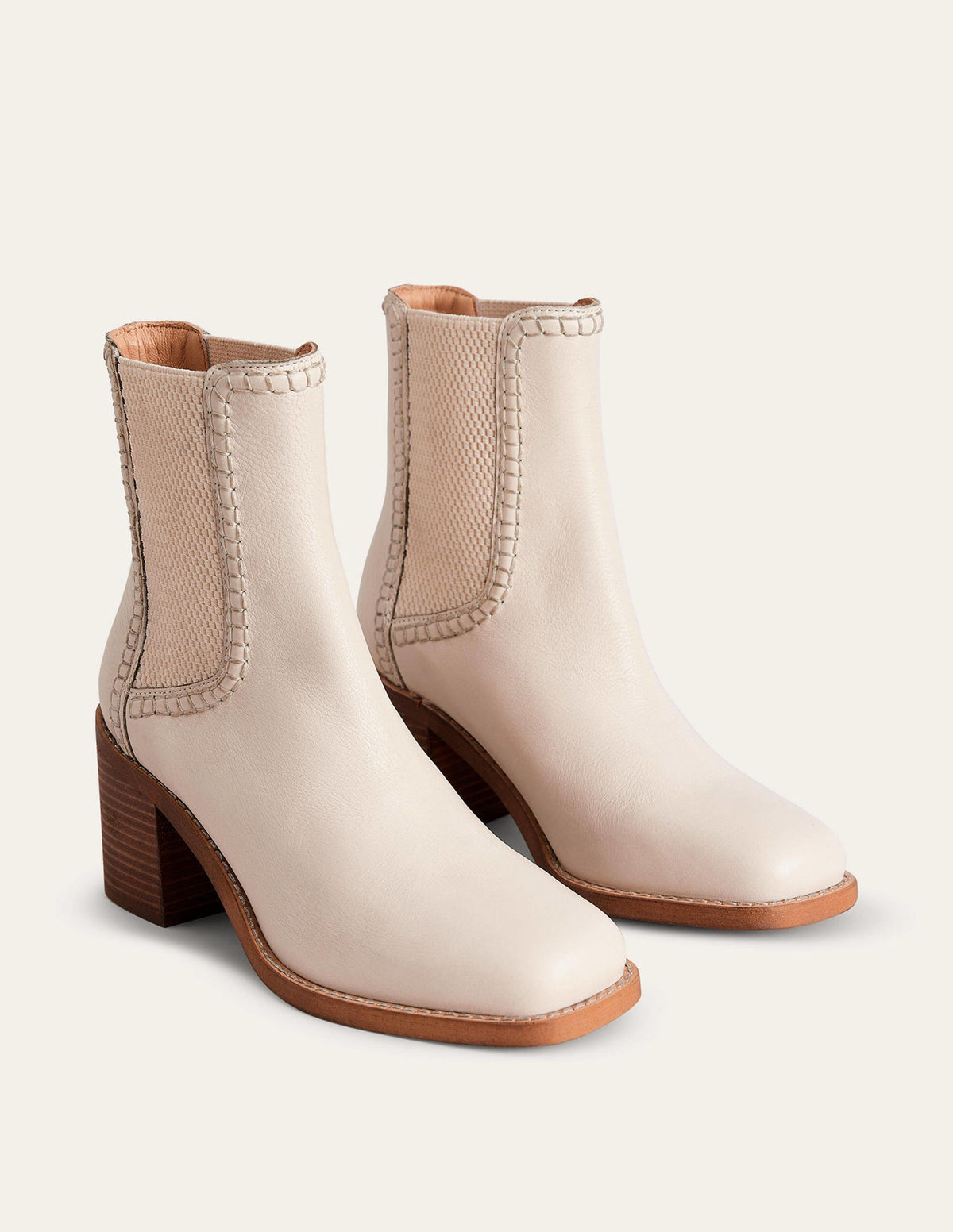 Block-Heel Chelsea Boots-Ecru Tumbled Leather - Image 3
