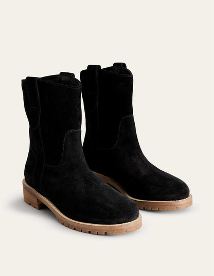 Western Suede Ankle Boots-Black Suede