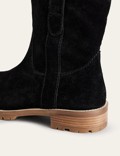 Western Suede Ankle Boots-Black Suede