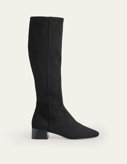 Cara Flat Stretch Knee Boots-Black