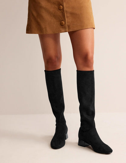 Cara Flat Stretch Knee Boots-Black