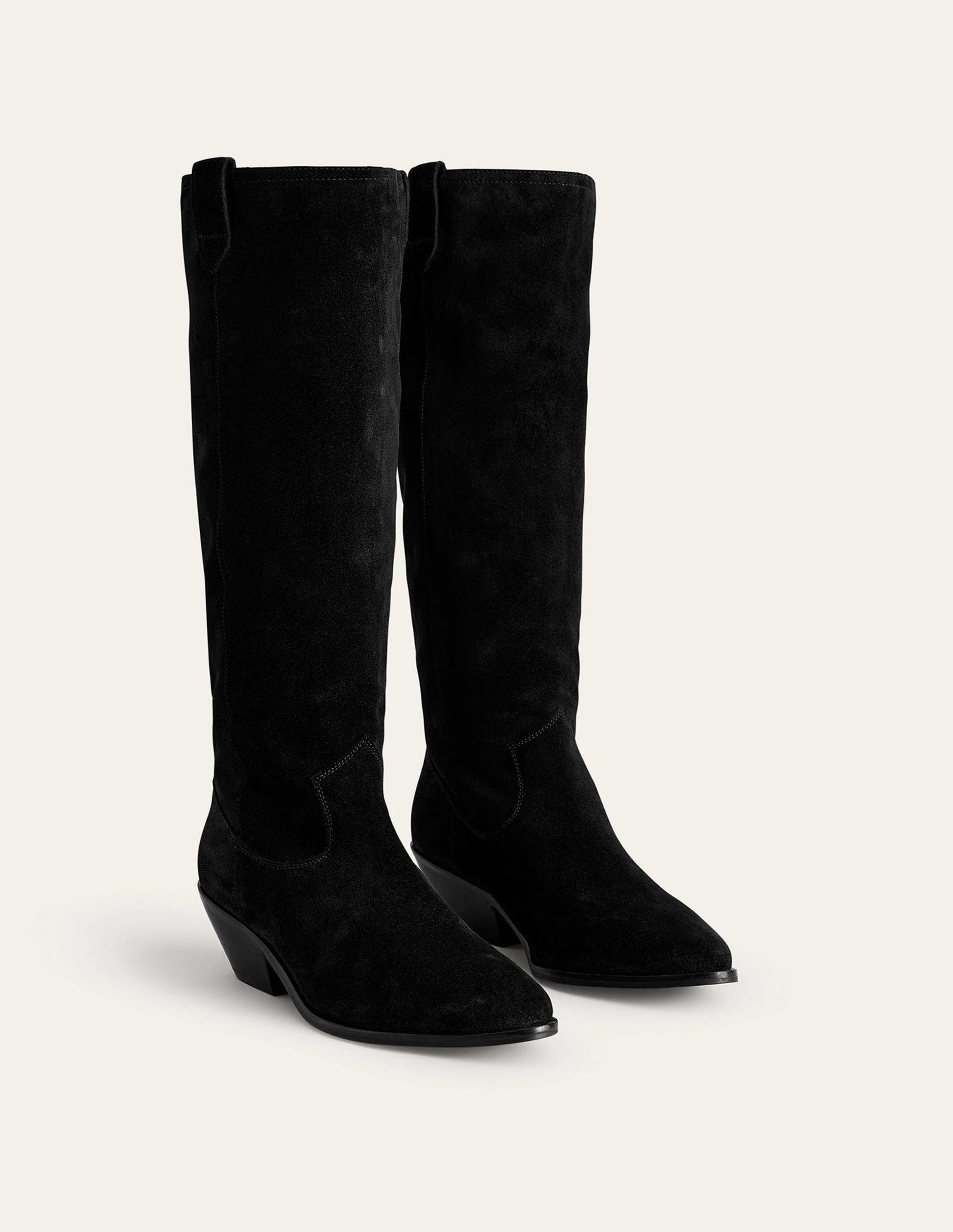 Western Knee High Boots-Black Suede-3