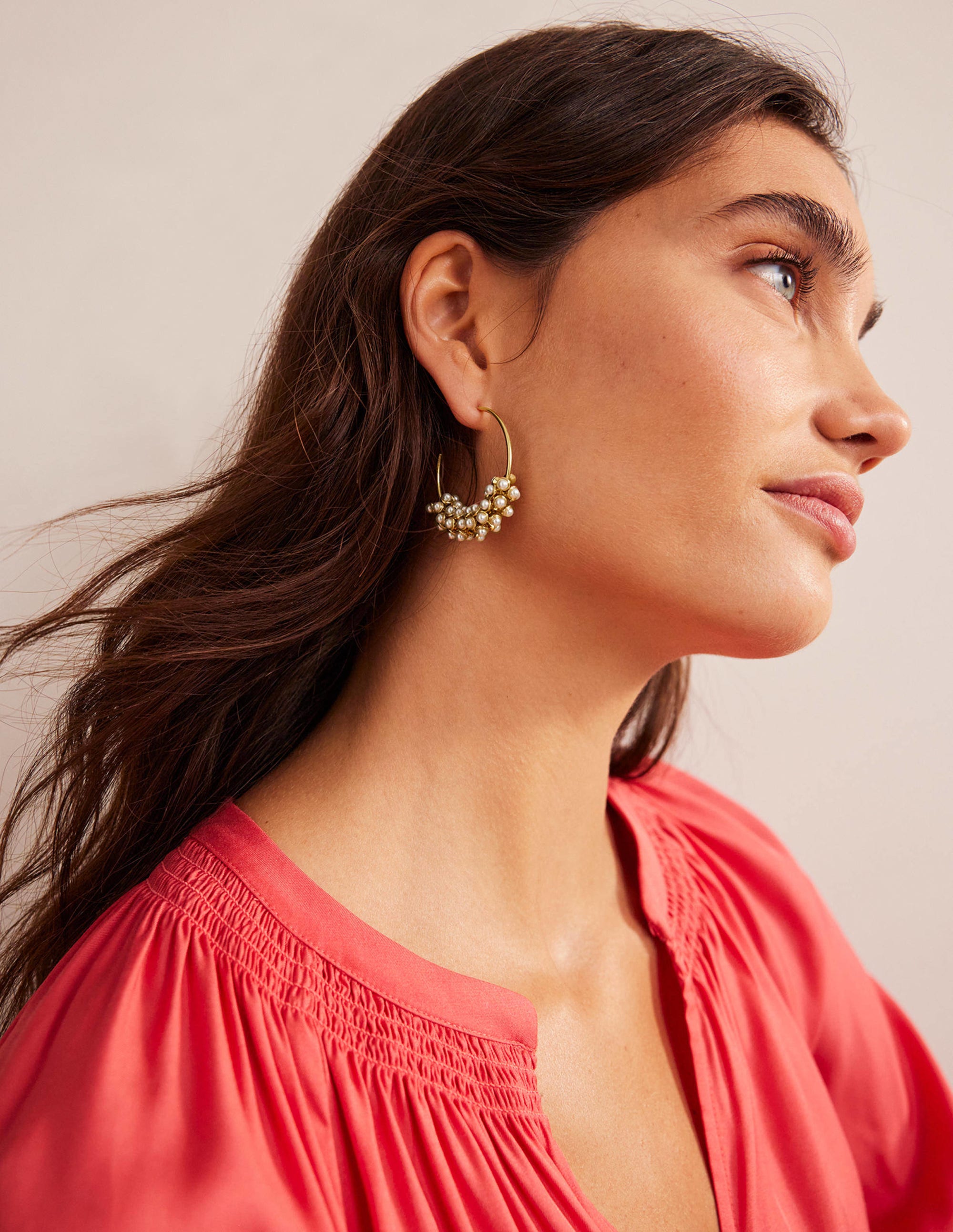 Cluster Pearl Hoop Earrings-Gold - Image 1