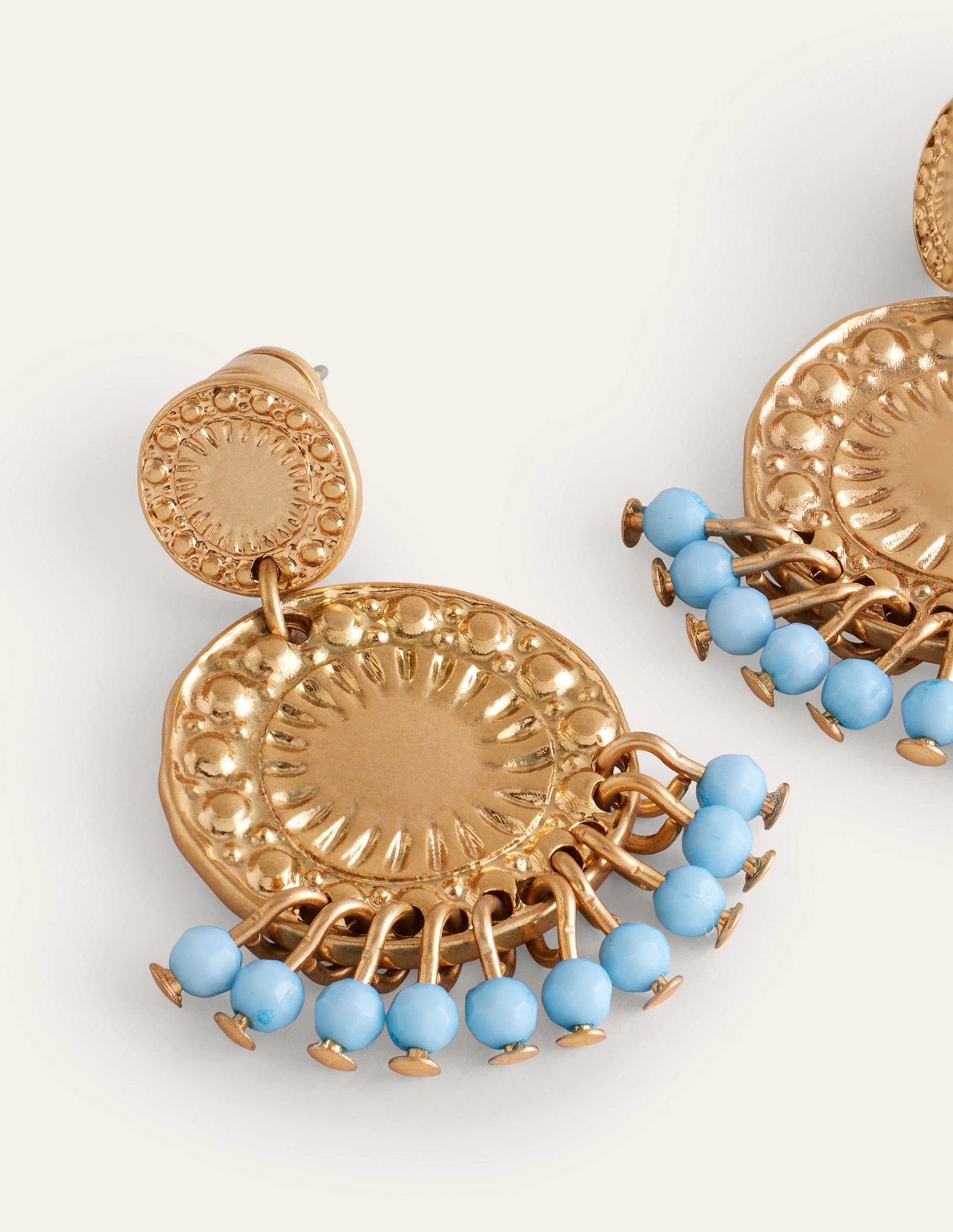 Beaded Coin Earrings-Blue - Image 3