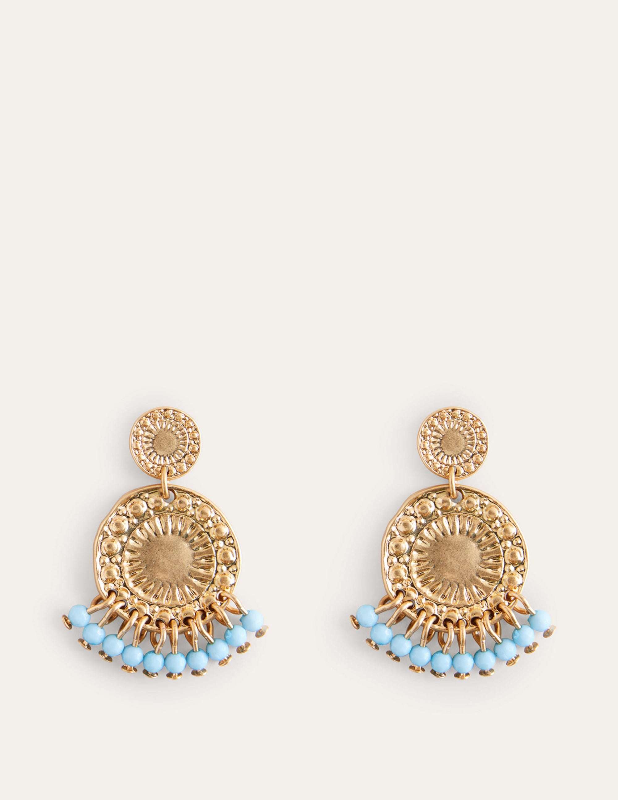 Beaded Coin Earrings-Blue - Image 2