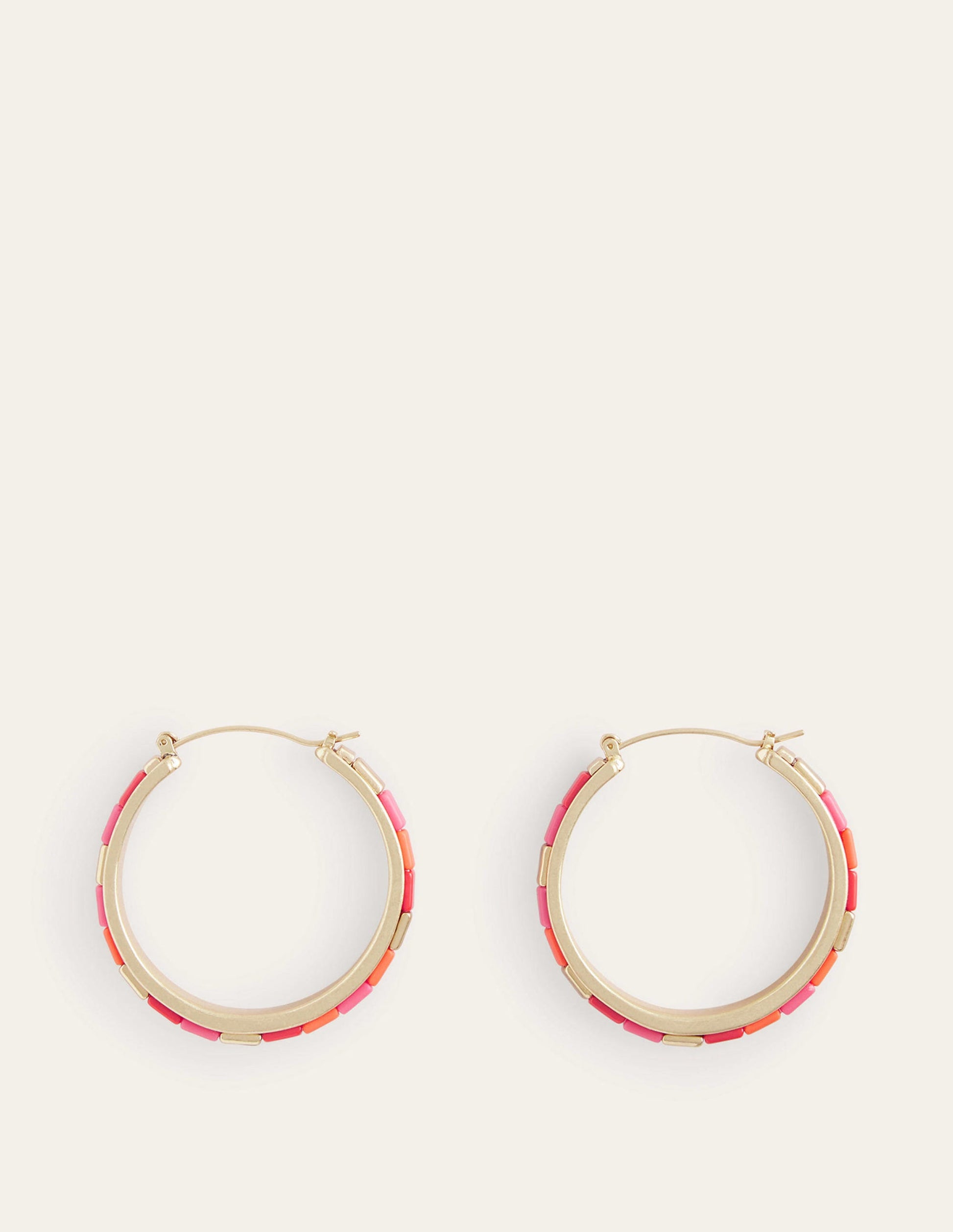 Beaded Hoop Earrings-Pink-2