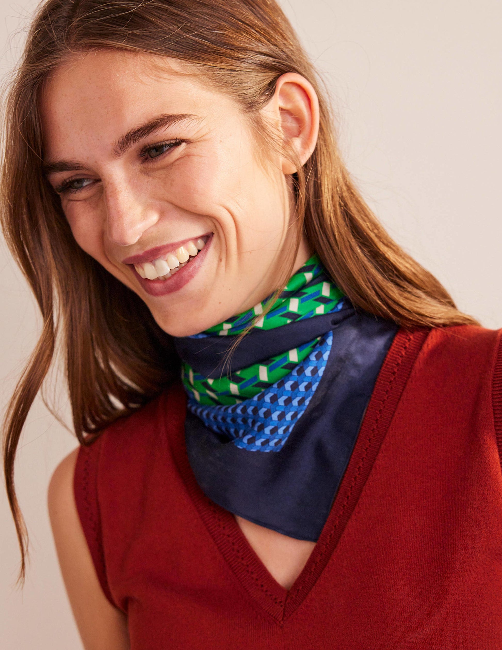 Large Square Silk Scarf-Bright Green, Geo Daze-1