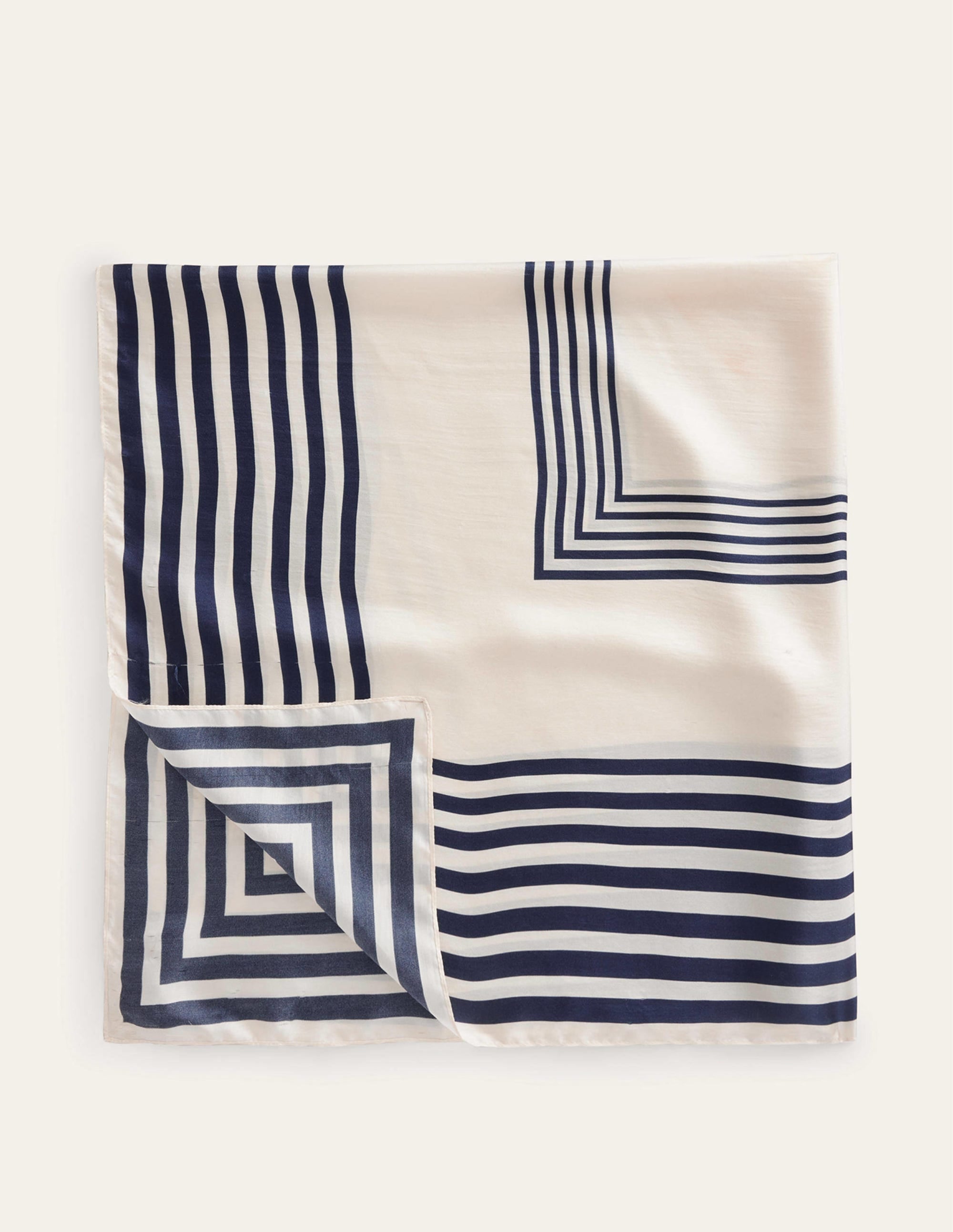 Large Square Silk Scarf-Ivory, Square Stripe - Image 3