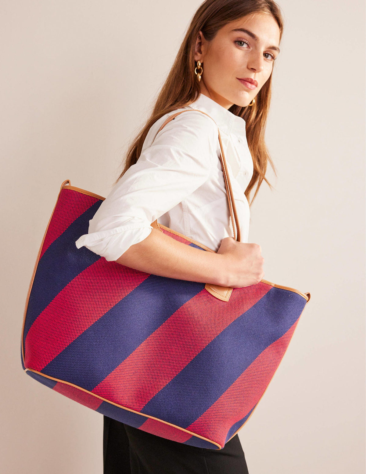 Trapeze Tote Bag-Red Navy Stripe-1