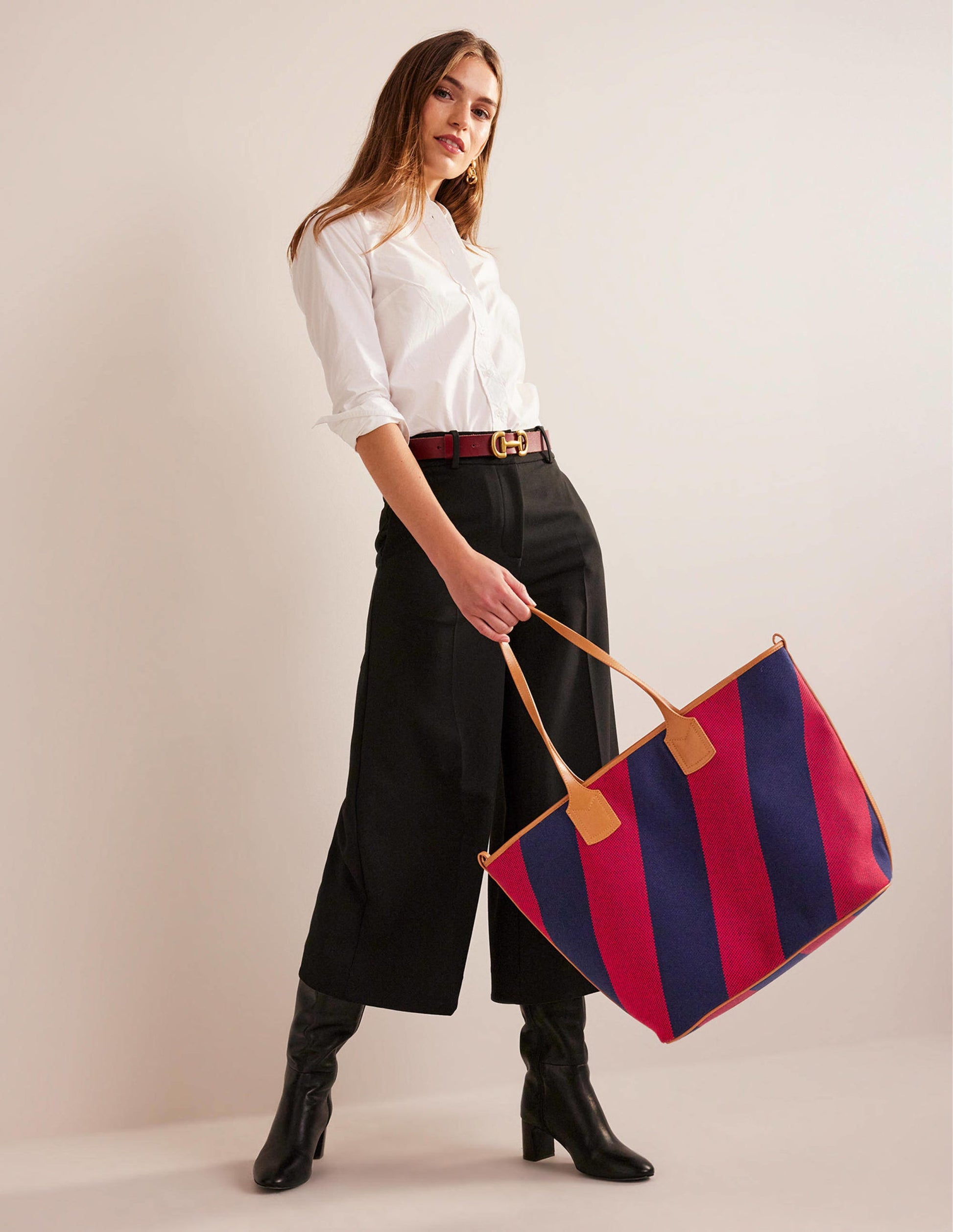 Trapeze Tote Bag-Red Navy Stripe-2