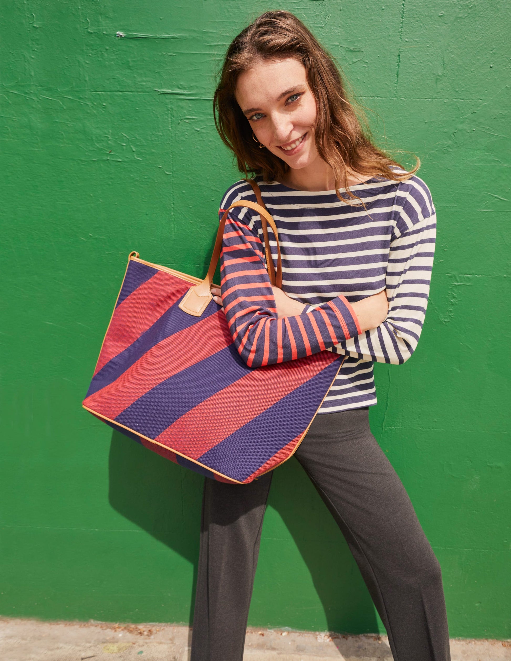 Trapeze Tote Bag-Red Navy Stripe-6