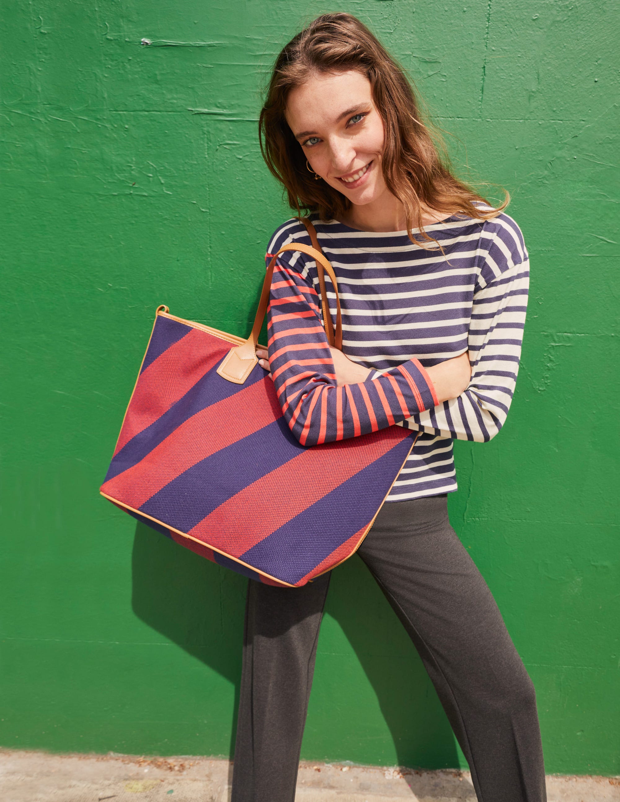 Trapeze Tote Bag-Red Navy Stripe - Image 6