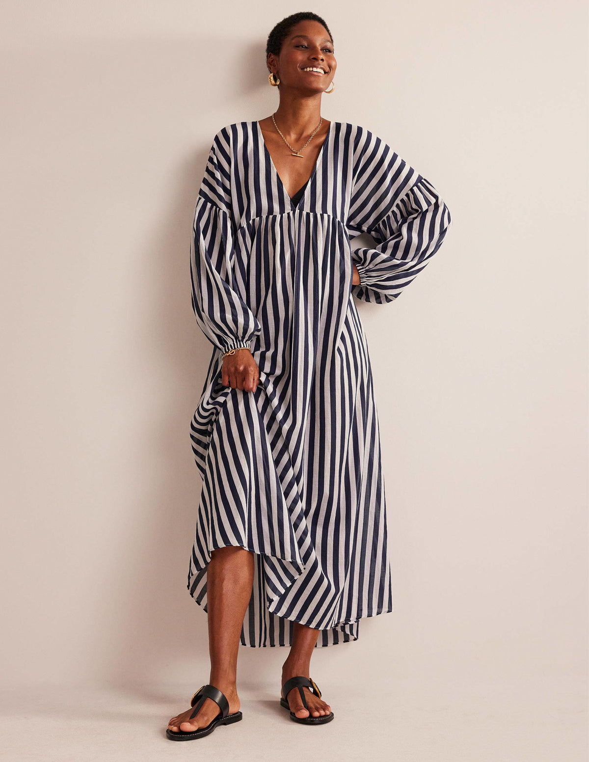 Sarah Maxi Kaftan Dress-Blue and Ivory Stripe-1