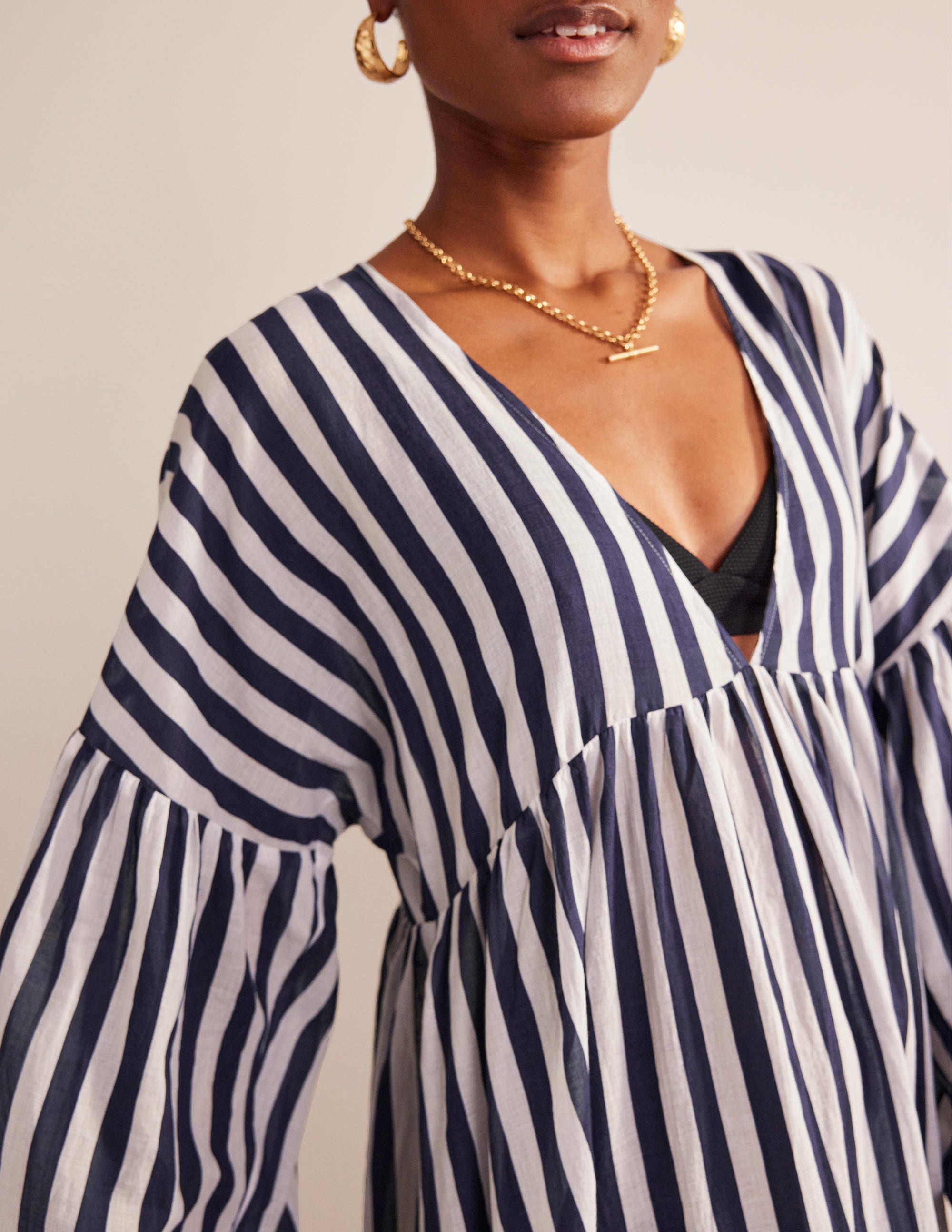 Sarah Maxi Kaftan Dress-Blue and Ivory Stripe - Image 2