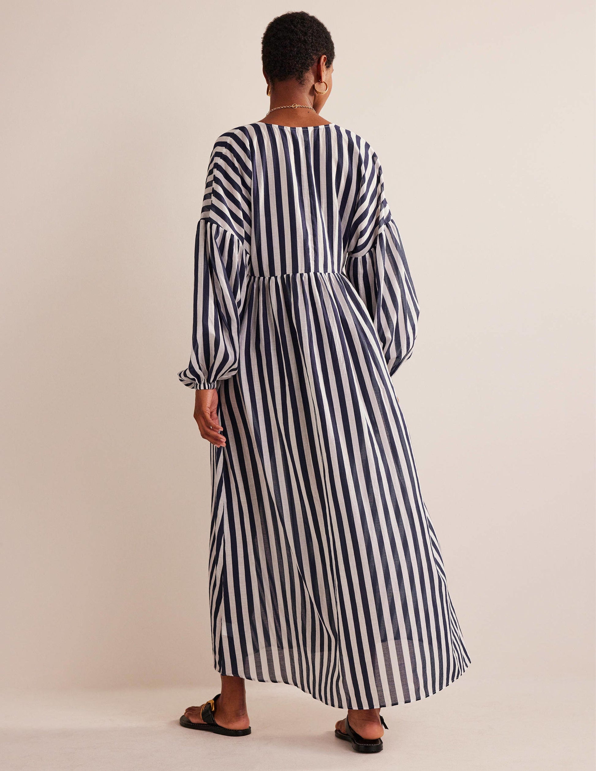 Sarah Maxi Kaftan Dress-Blue and Ivory Stripe-3