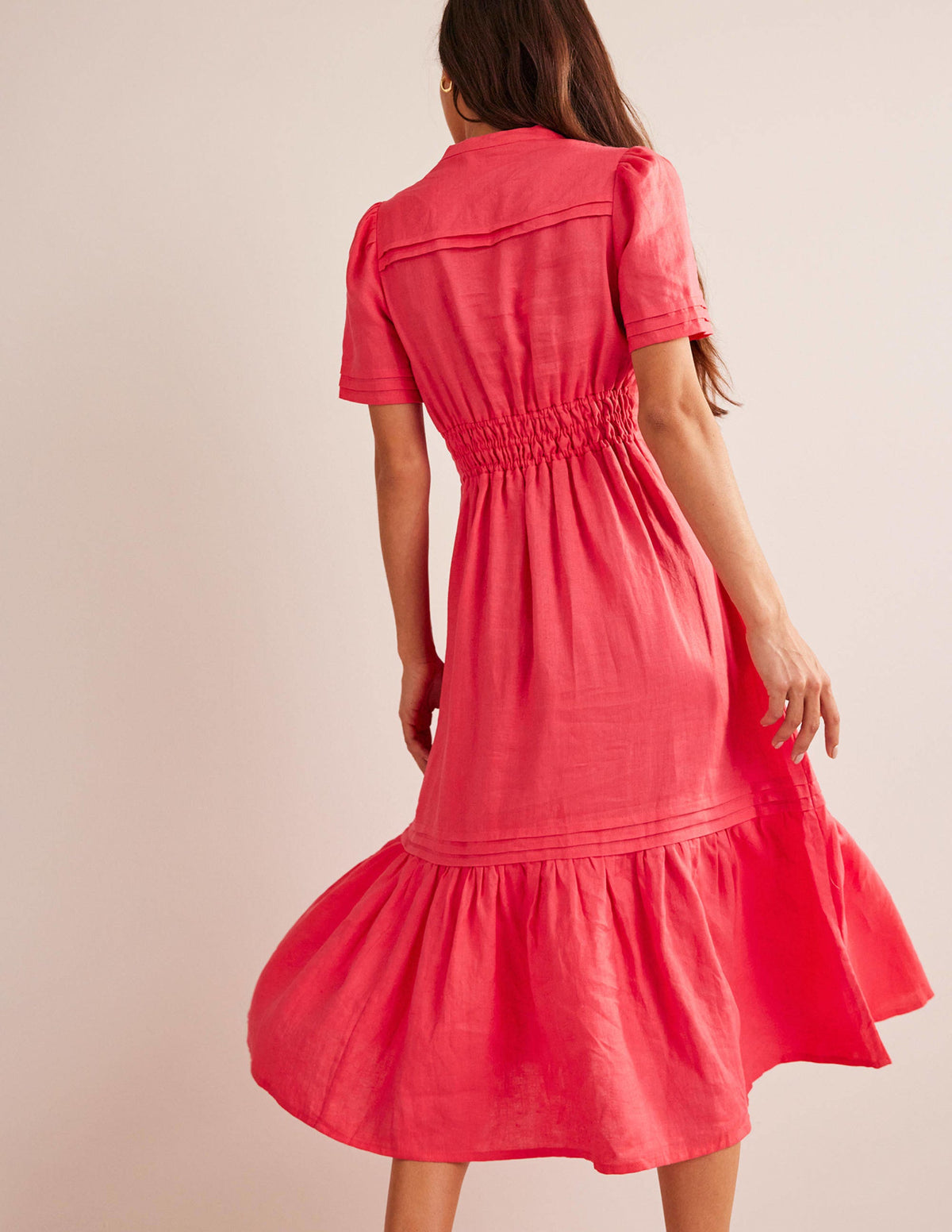 Pintuck Detail Midi Dress-Coral-3