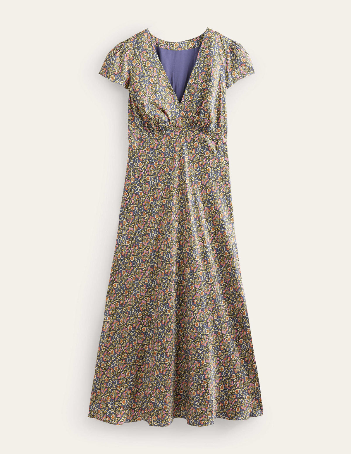 Satin Empire Midi Tea Dress-Nightshadow Blue-5