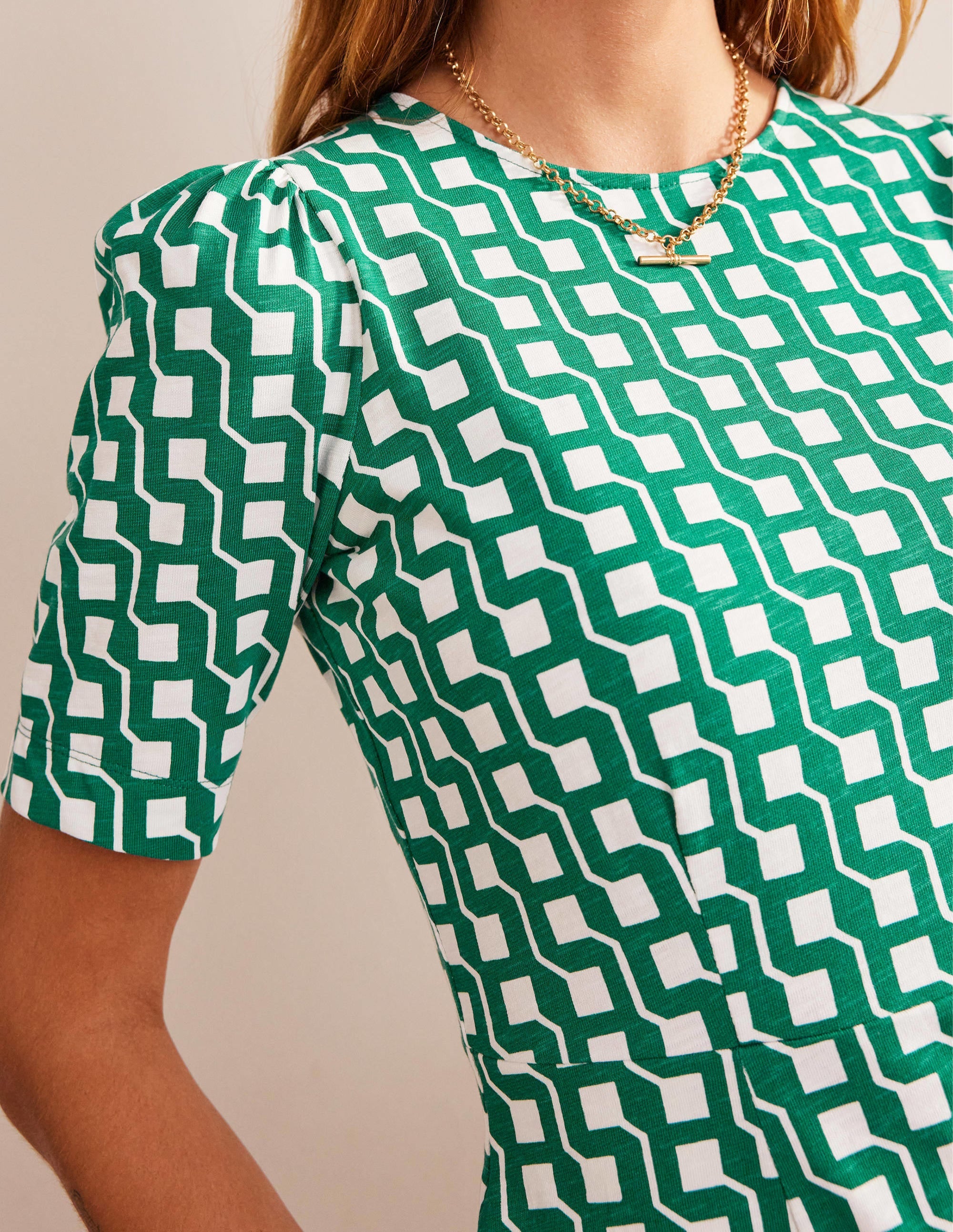 Zoe Jersey Dress-Bright Emerald, Cube Geo - Image 2