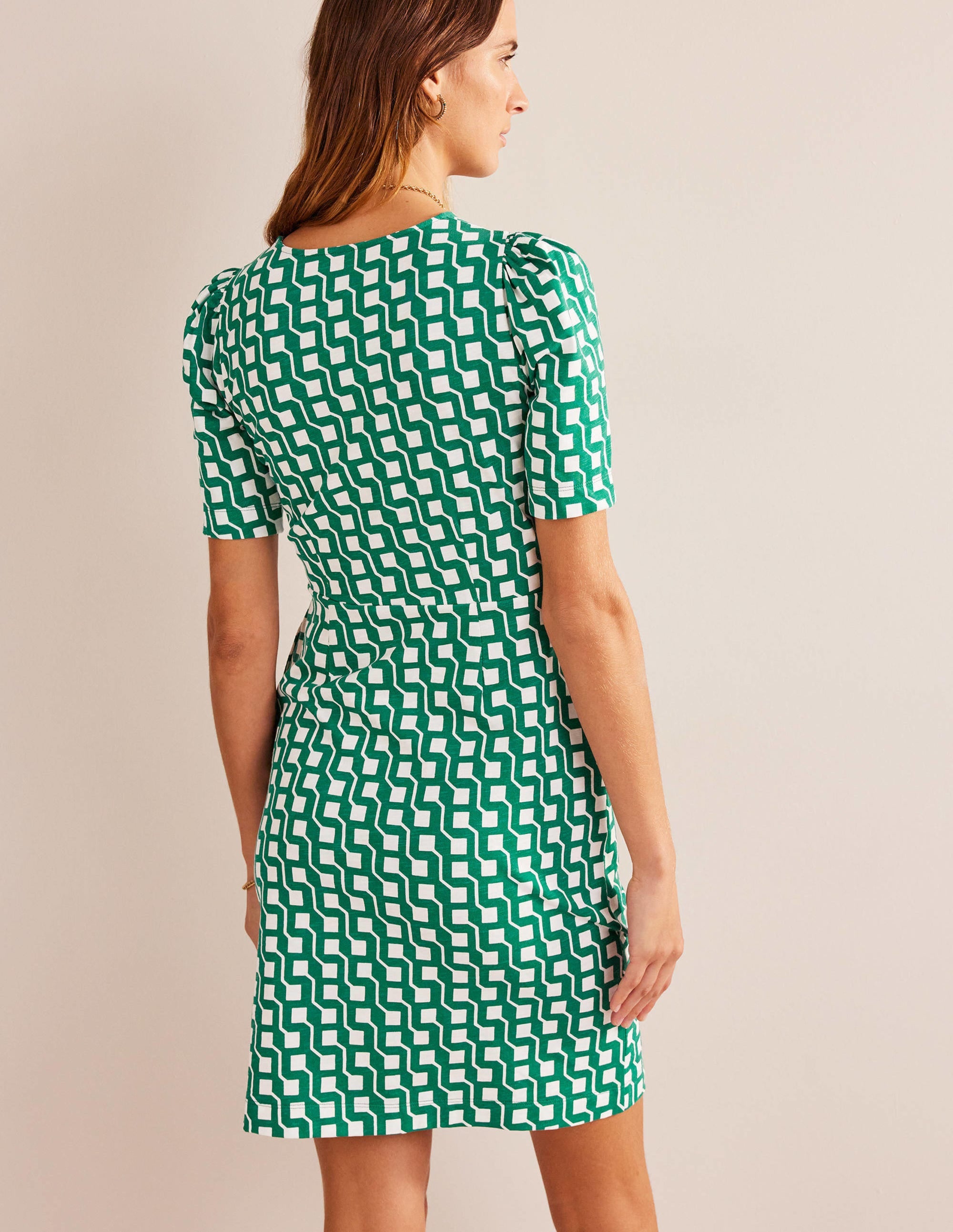 Zoe Jersey Dress-Bright Emerald, Cube Geo - Image 3