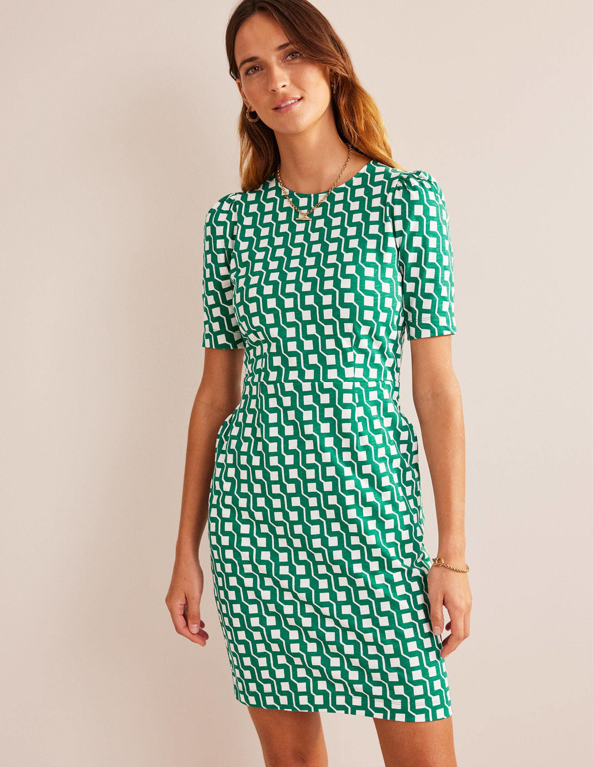 Zoe Jersey Dress-Bright Emerald, Cube Geo - Image 4