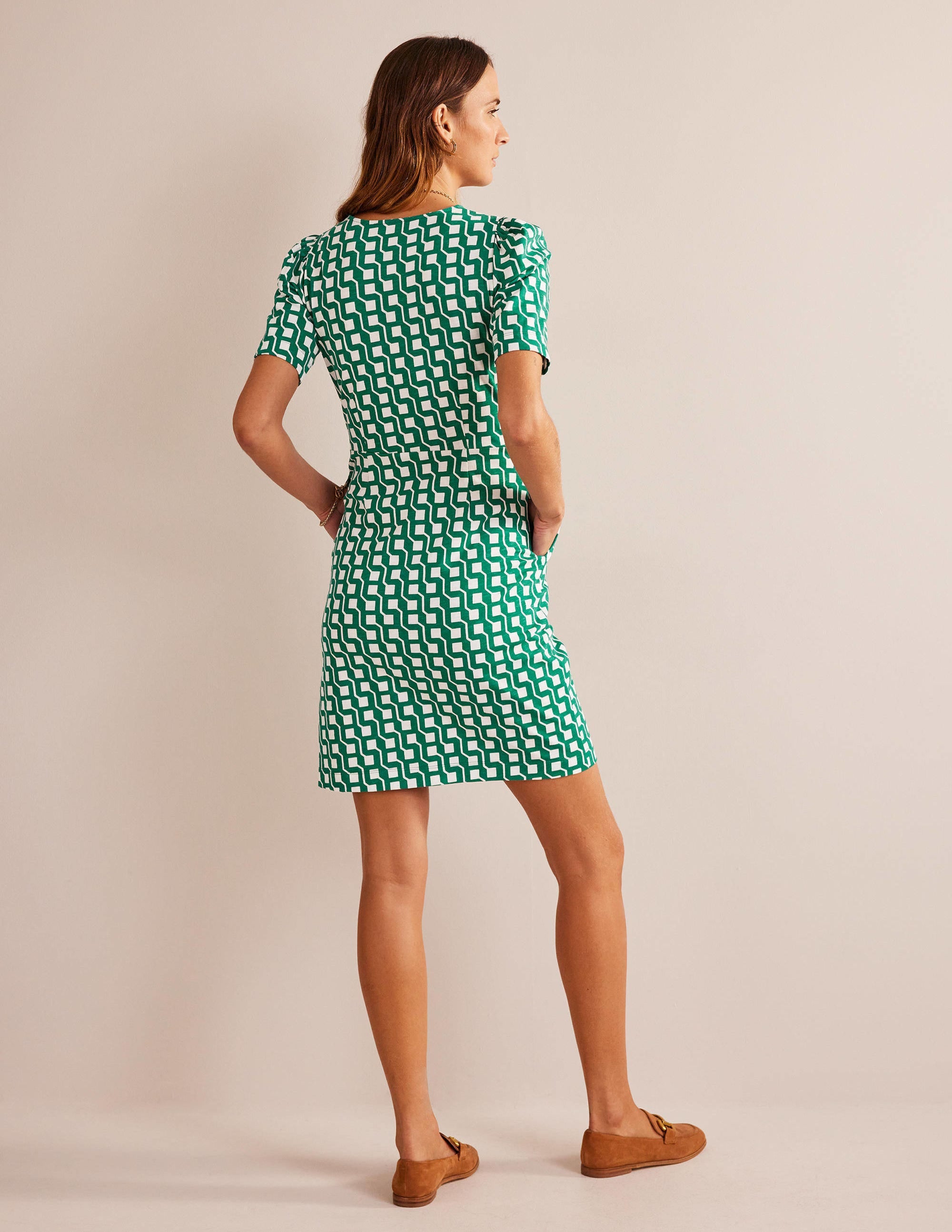 Zoe Jersey Dress-Bright Emerald, Cube Geo - Image 7