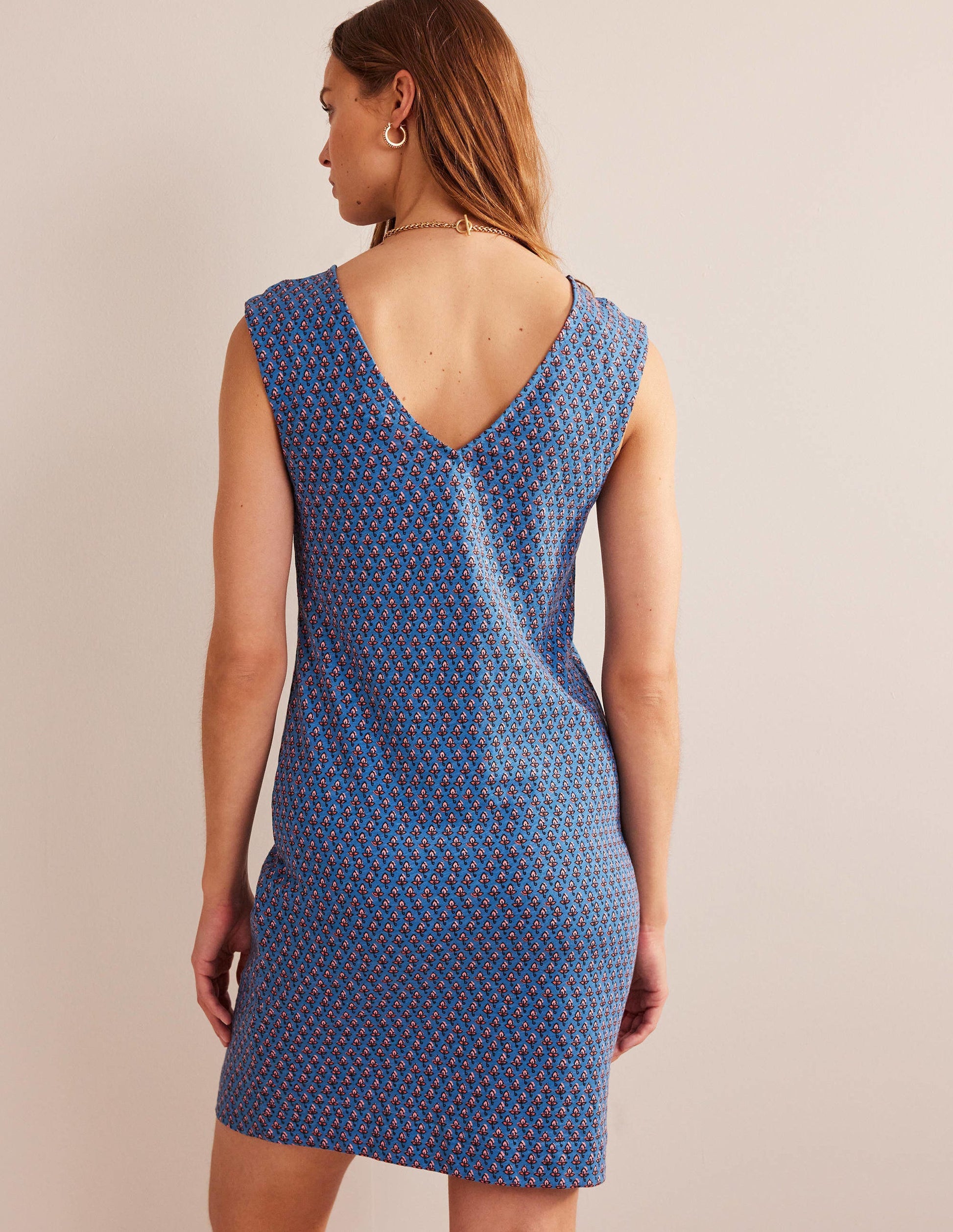 Sleeveless Jersey Shift Dress-Aegean Blue, Tulip Blush-3