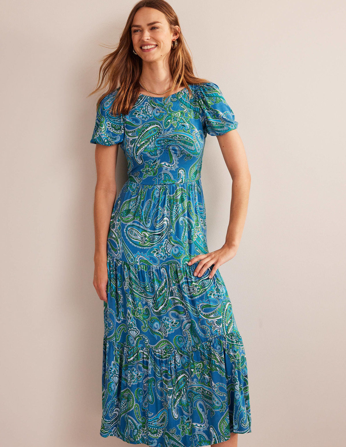 Cutout-Back Jersey Maxi Dress-Aegean Blue, Paradise Pop-1