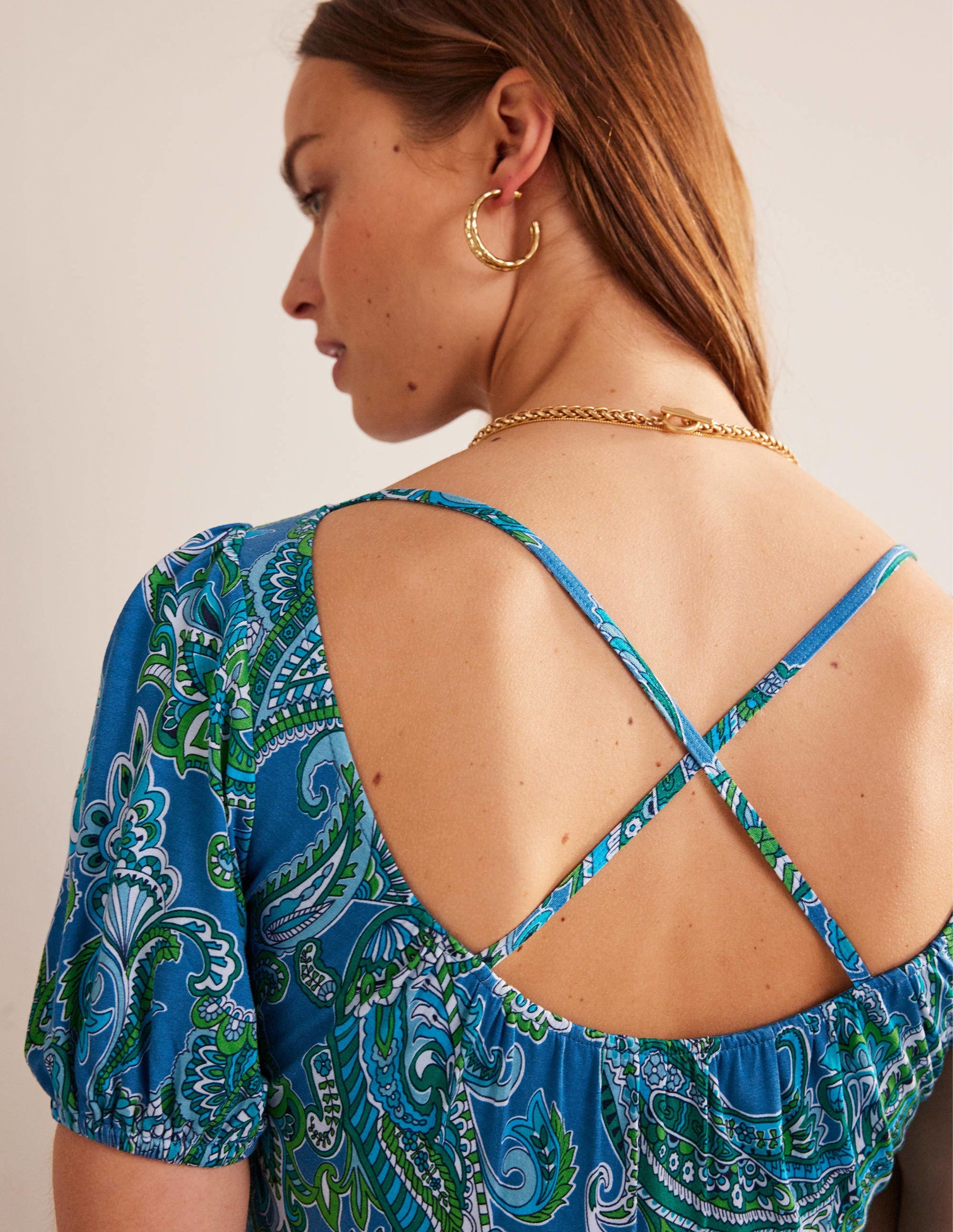 Cutout-Back Jersey Maxi Dress-Aegean Blue, Paradise Pop-2