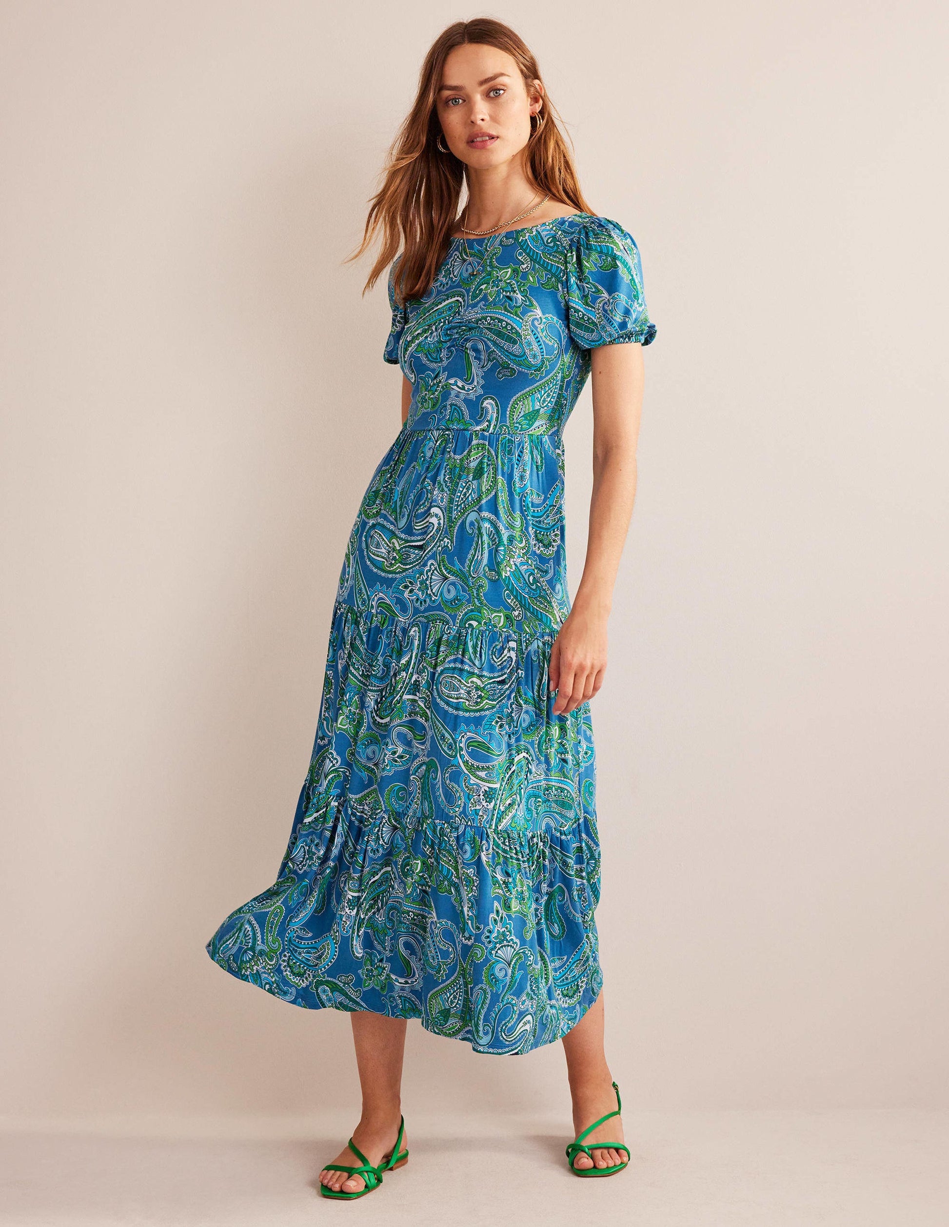 Cutout-Back Jersey Maxi Dress-Aegean Blue, Paradise Pop-4