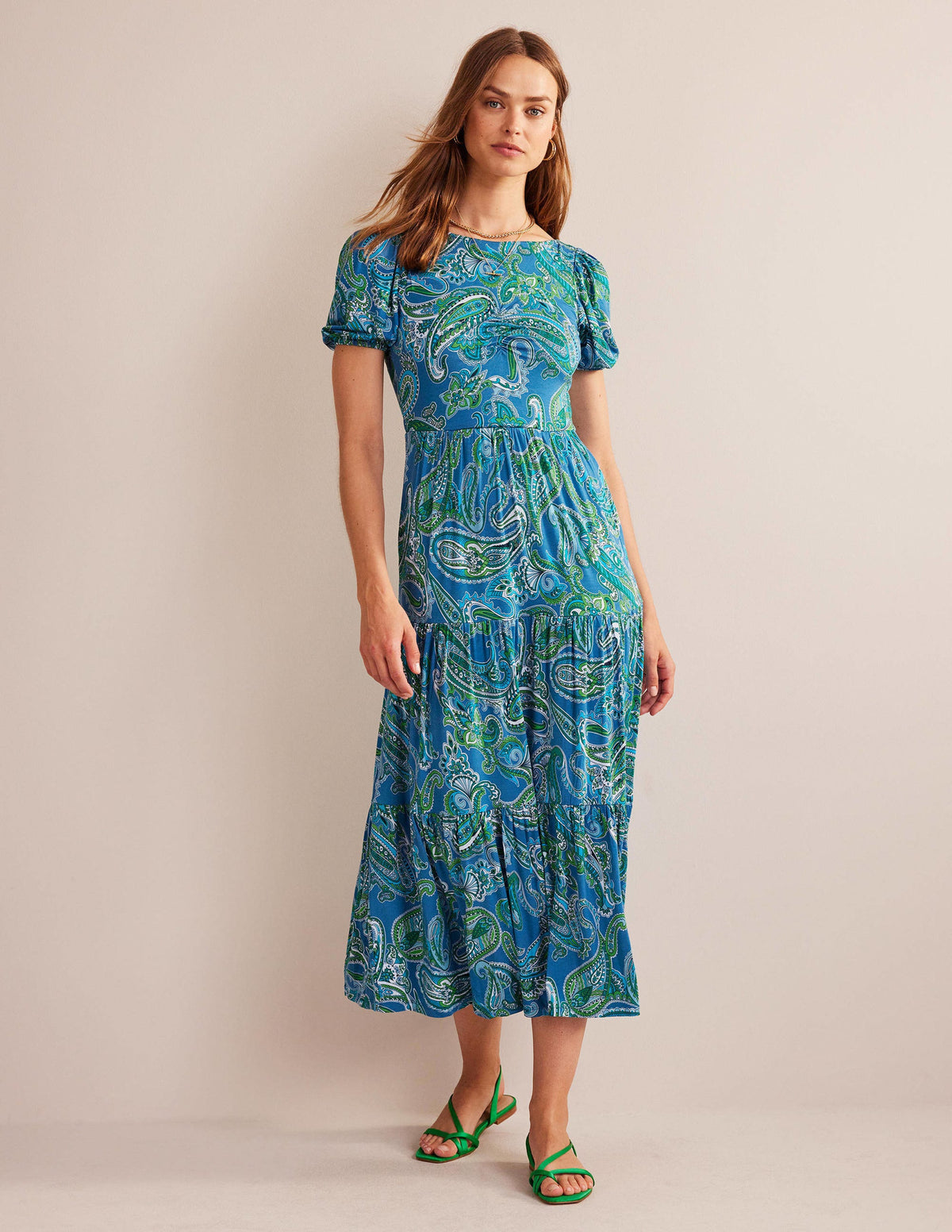 Cutout-Back Jersey Maxi Dress-Aegean Blue, Paradise Pop-5