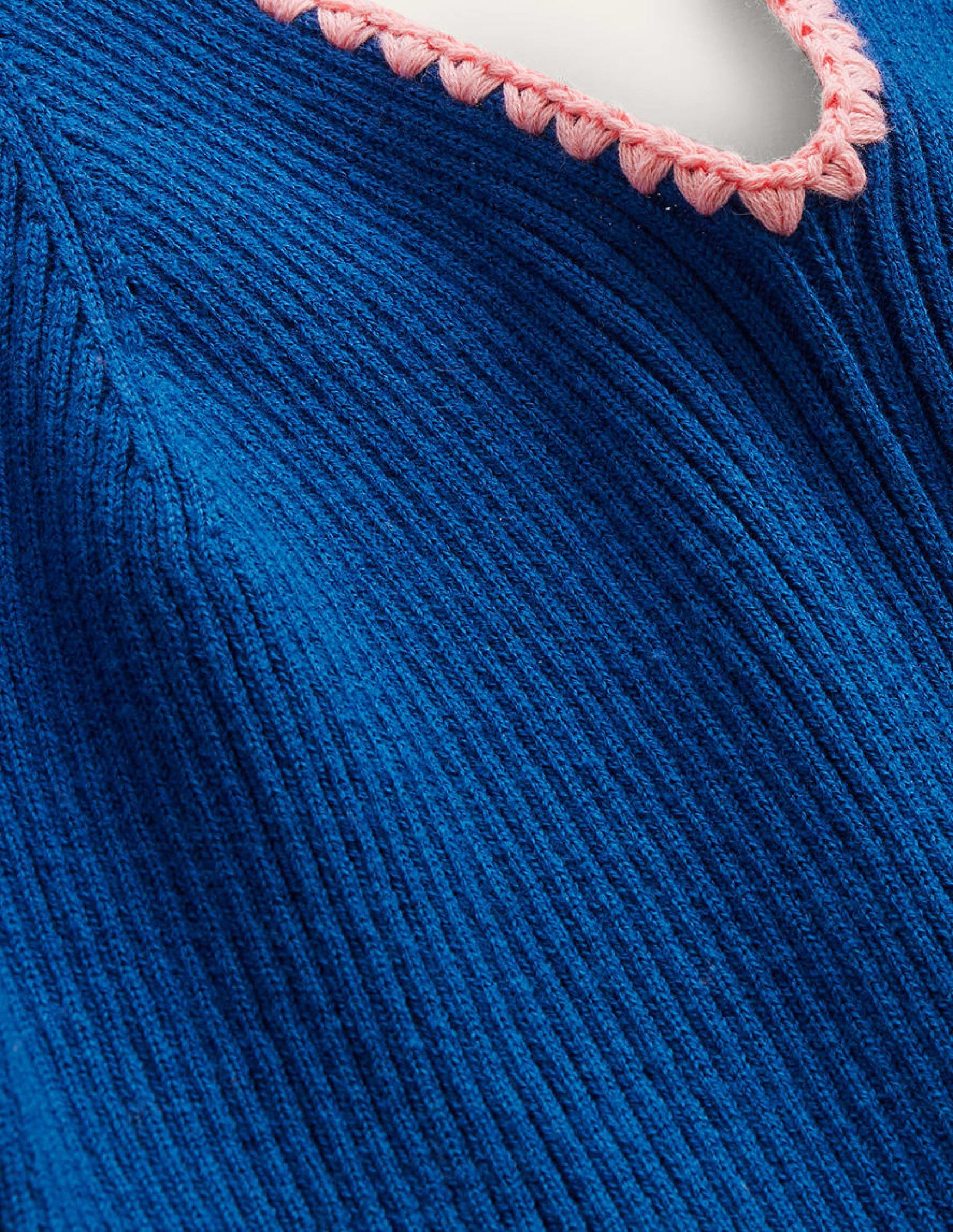 Crochet-Trim Knitted Dress-Sapphire-8