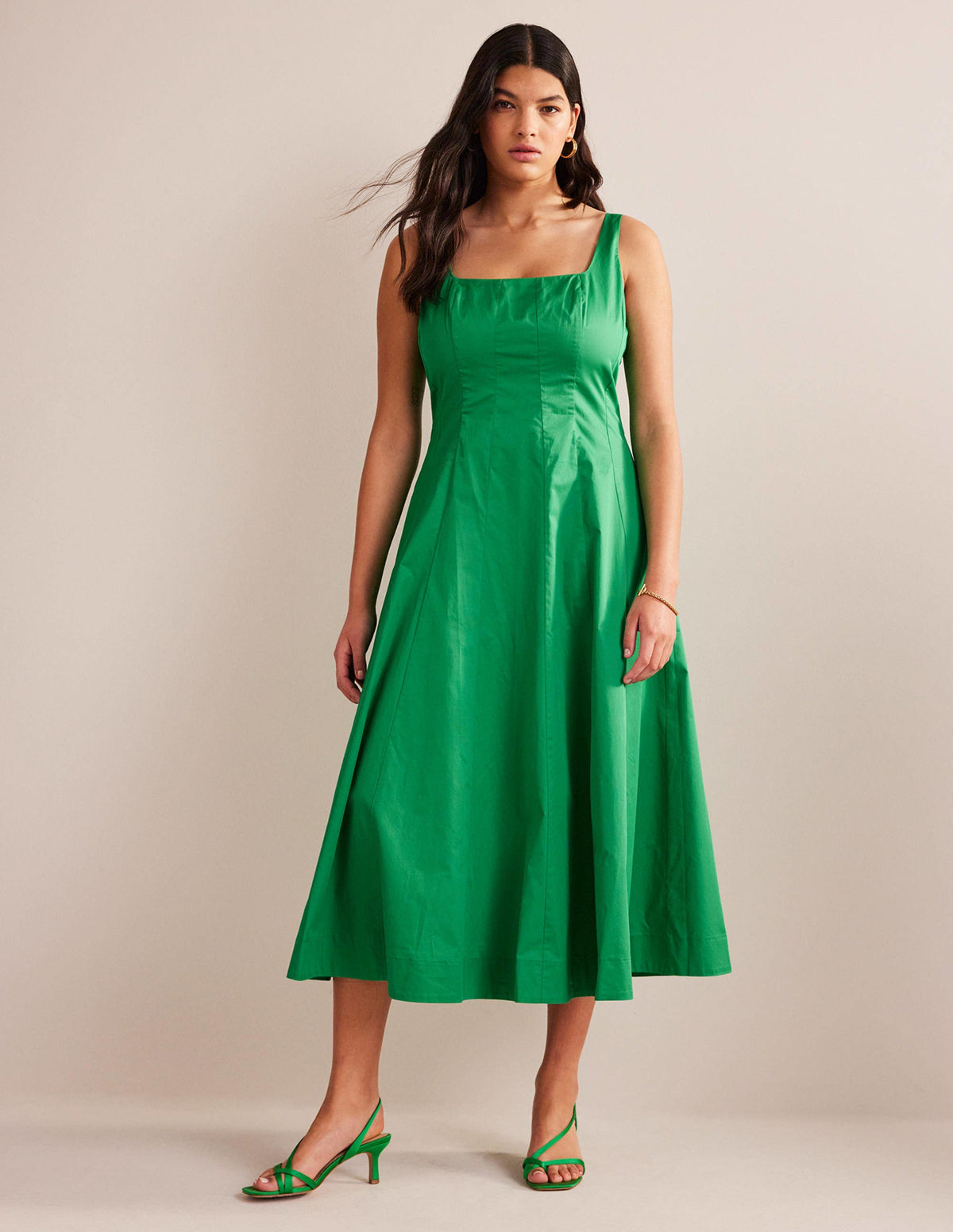 Sleeveless Panelled Midi Dress-Rich Emerald - Image 1
