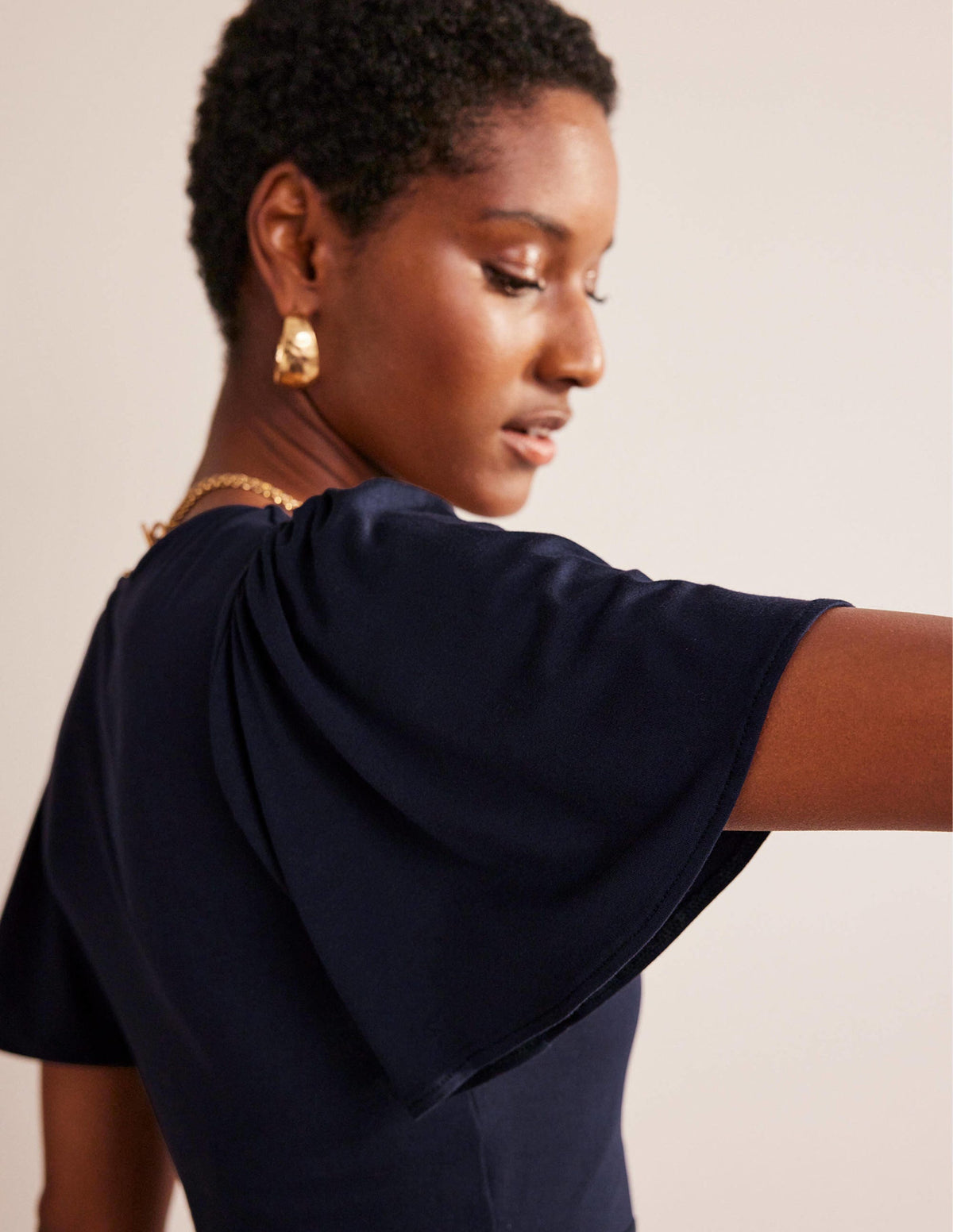 V-Neck Jersey Midi Dress-Navy-2