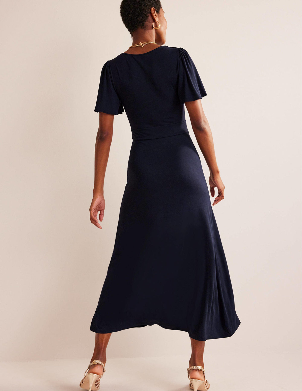 V-Neck Jersey Midi Dress-Navy - Image 3