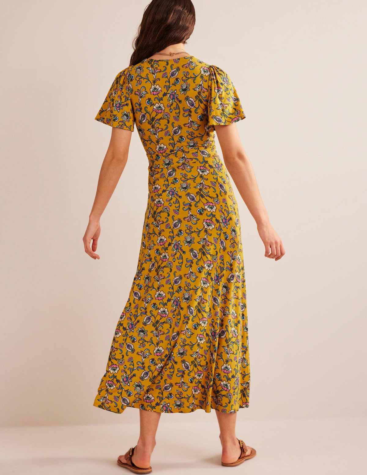 V-Neck Jersey Midi Dress-Mustard Seed, Meadow Fall - Image 4