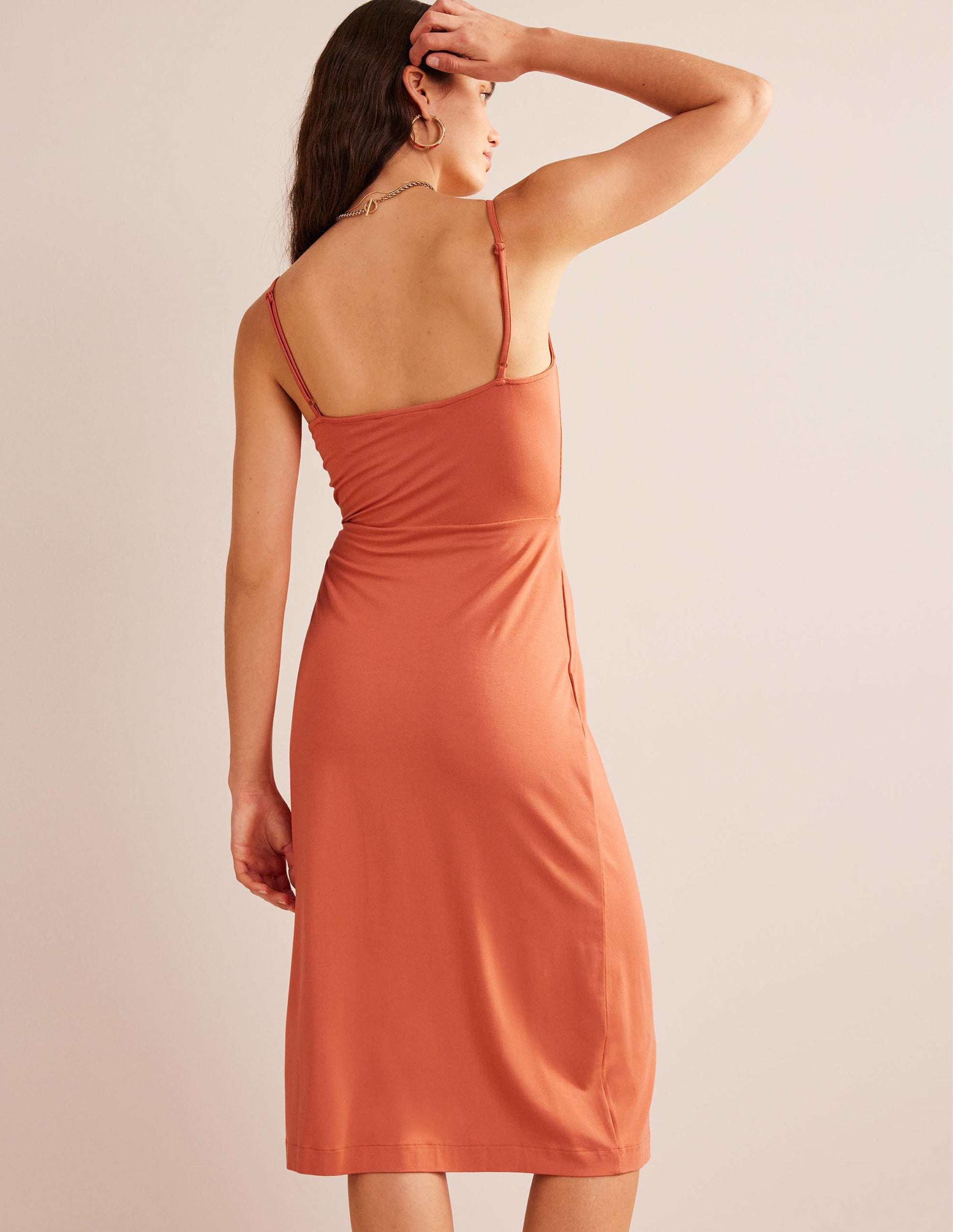 Gathered Jersey Midi Dress-Persimmon-3