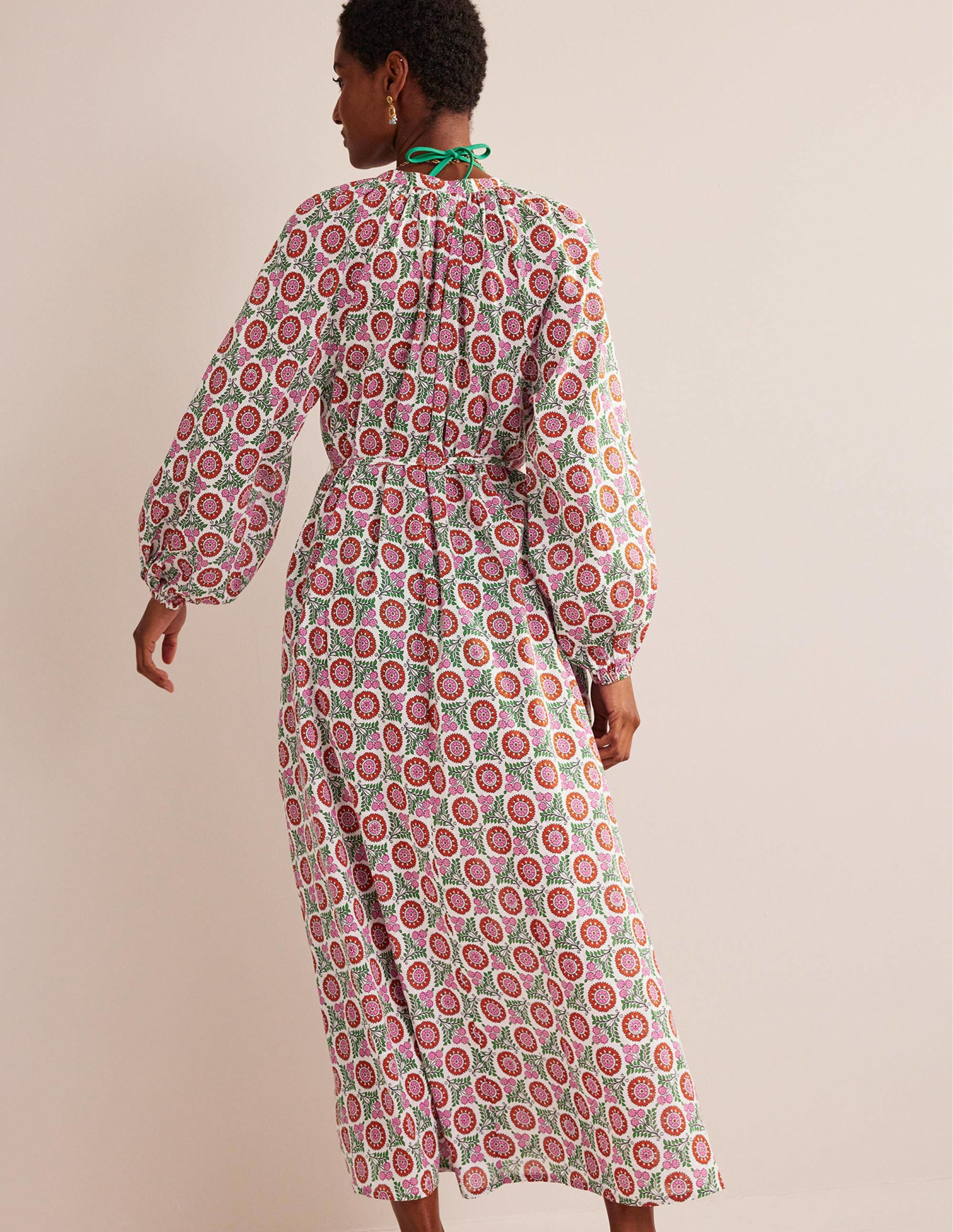 Notch-Neck Cotton Maxi Dress-Gin Fizz, Sunflower Sprig - Image 3