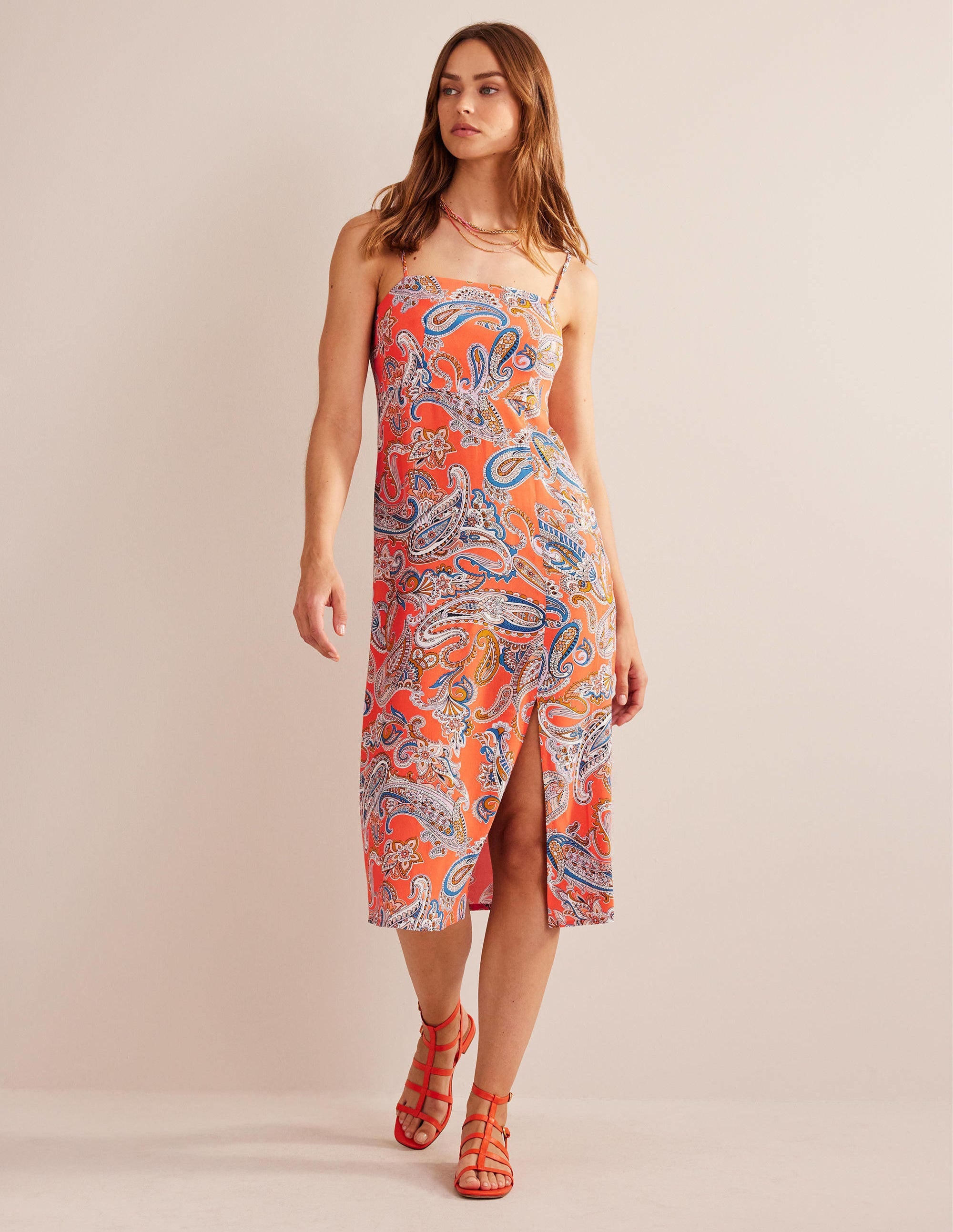 Column Cami Midi Dress-Orange Jelly, Paradise Pop - Image 4