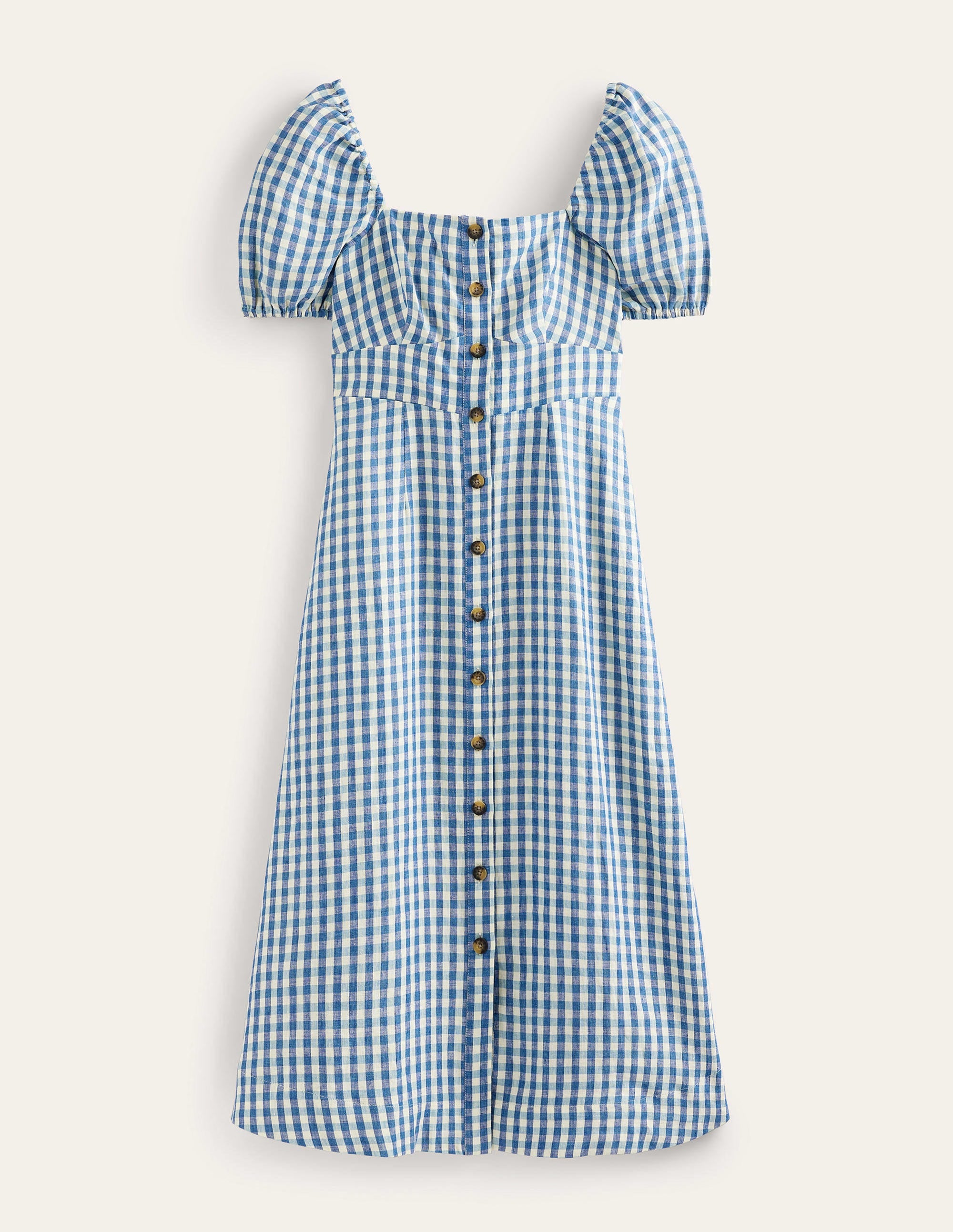 Square Neck Linen Midi Dress-Delphinium Blue, Gingham - Image 7